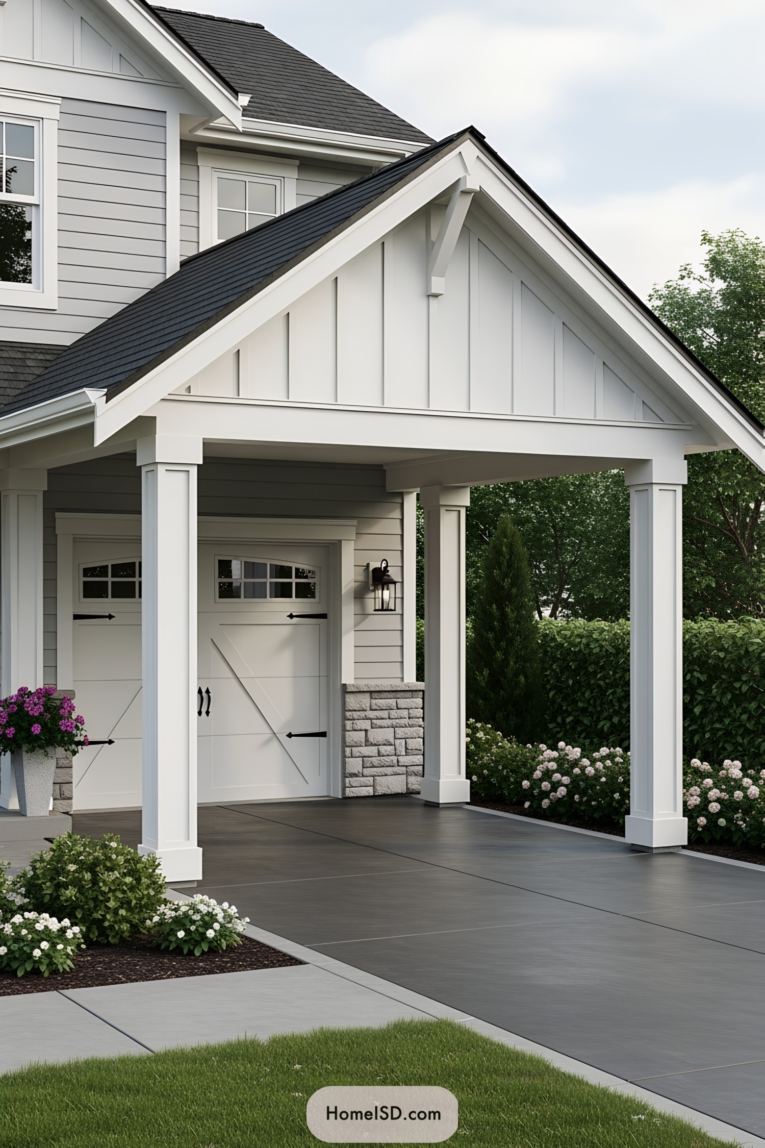 Stylish carport next to a modern house