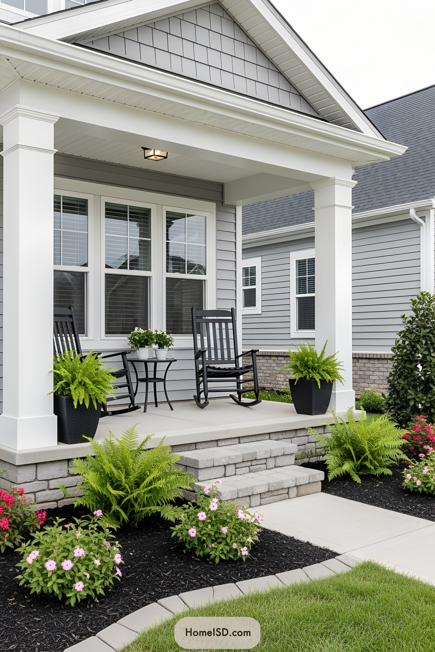 Inviting porch with rocking chairs and greenery