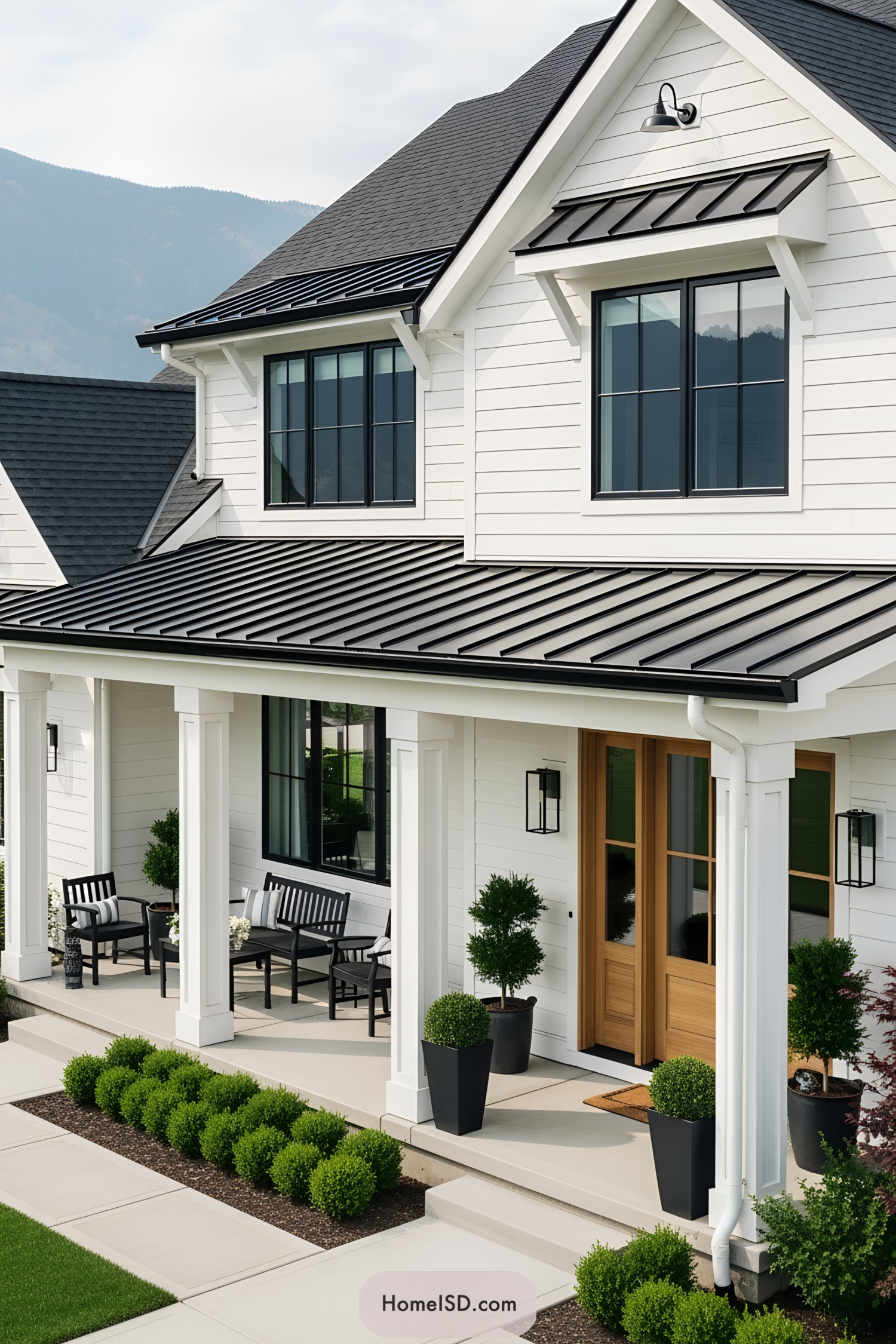 Stylish porch with black and white accents