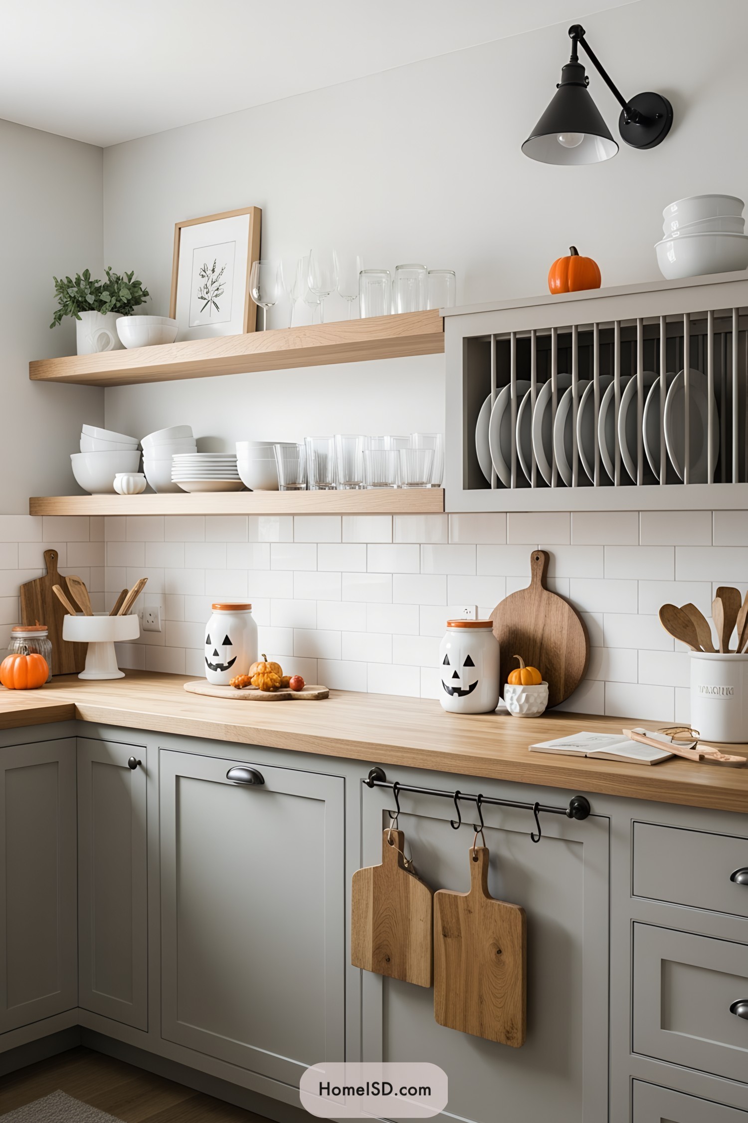 Cozy kitchen with festive Halloween elements