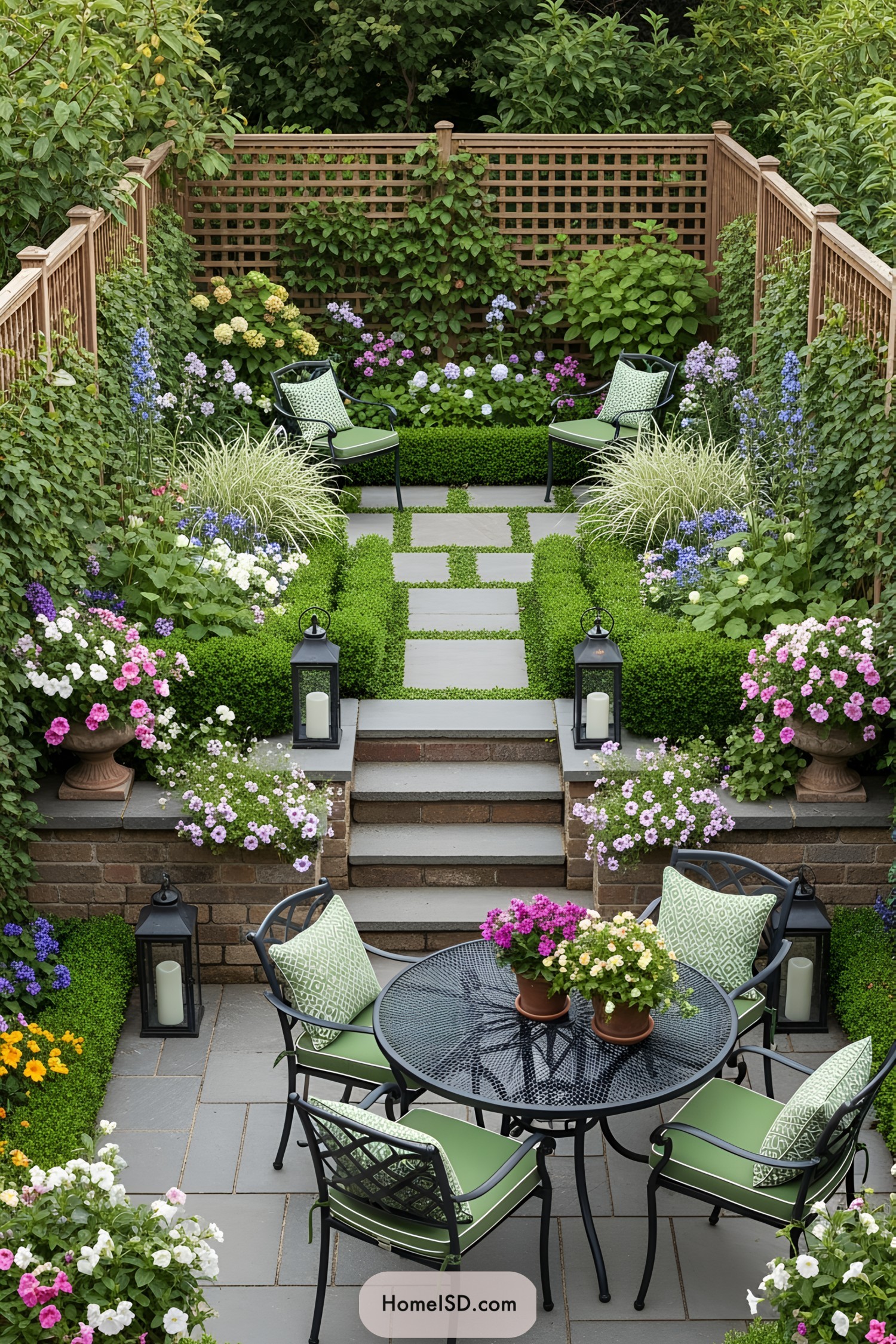 Charming backyard with lush plants and seating area