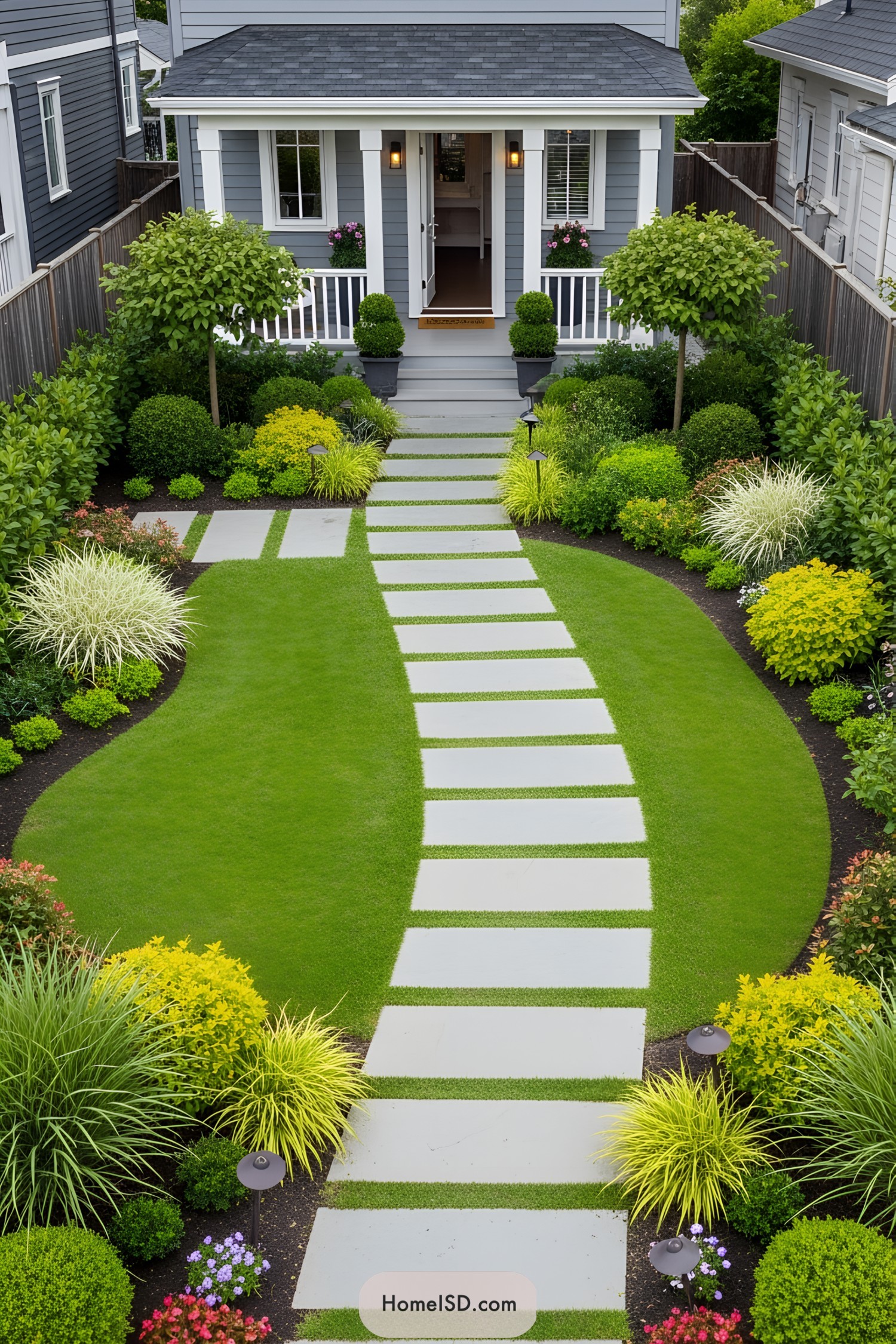 Stepping stones lined by lush greenery