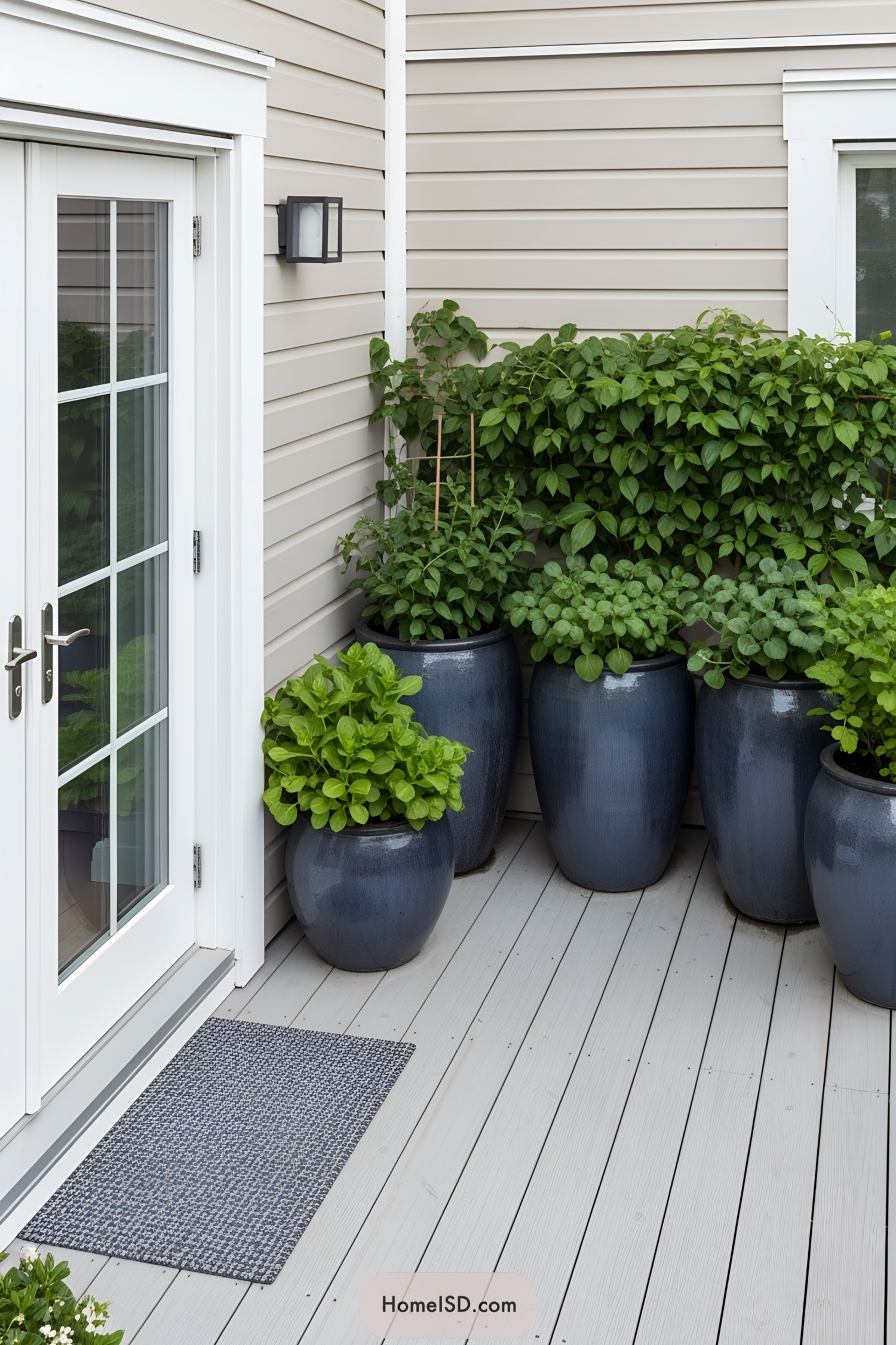 Large potted plants on a cozy patio