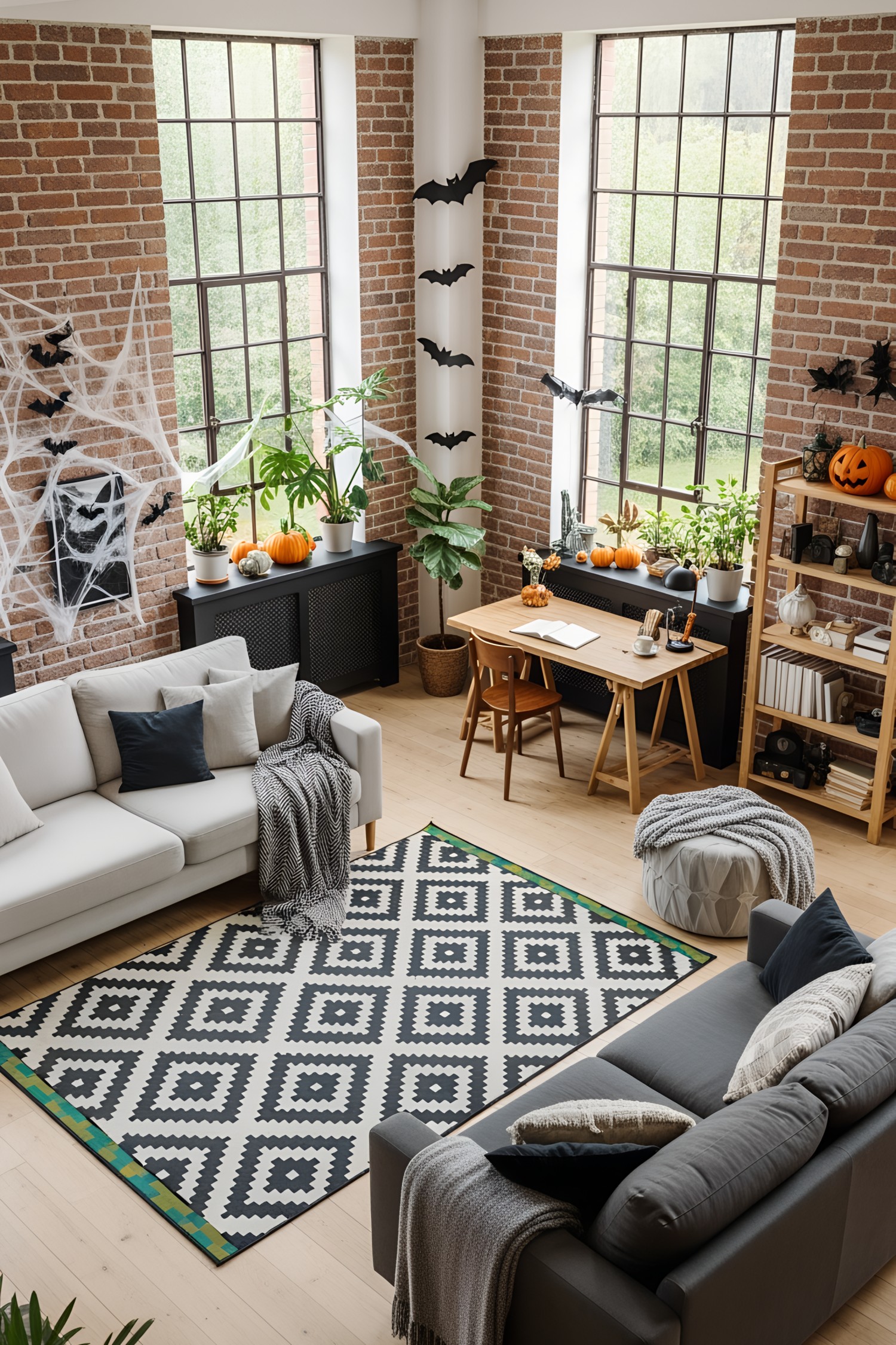 Cozy modern living room with Halloween decor