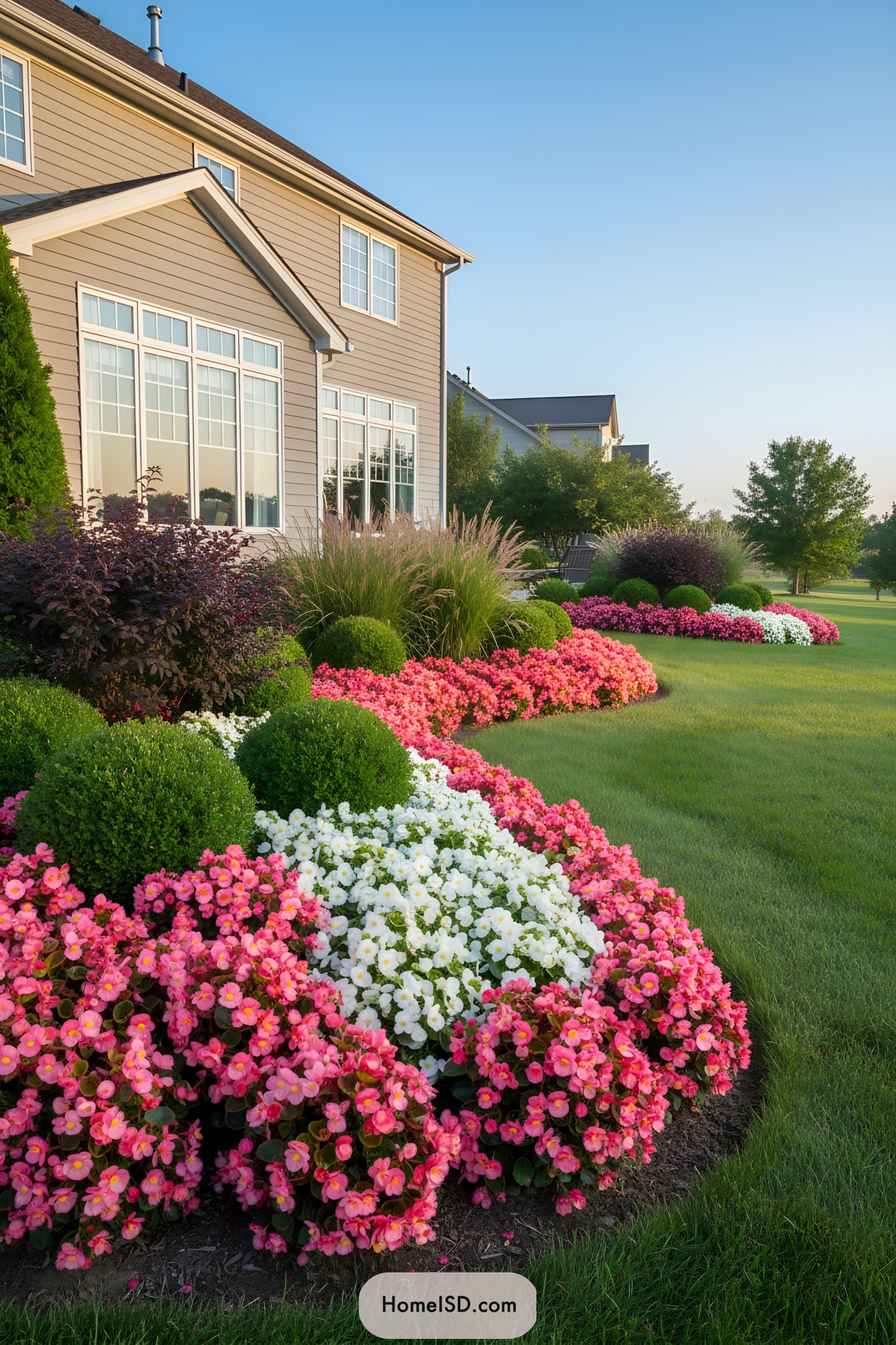 Vibrant flowers in a meticulously landscaped backyard