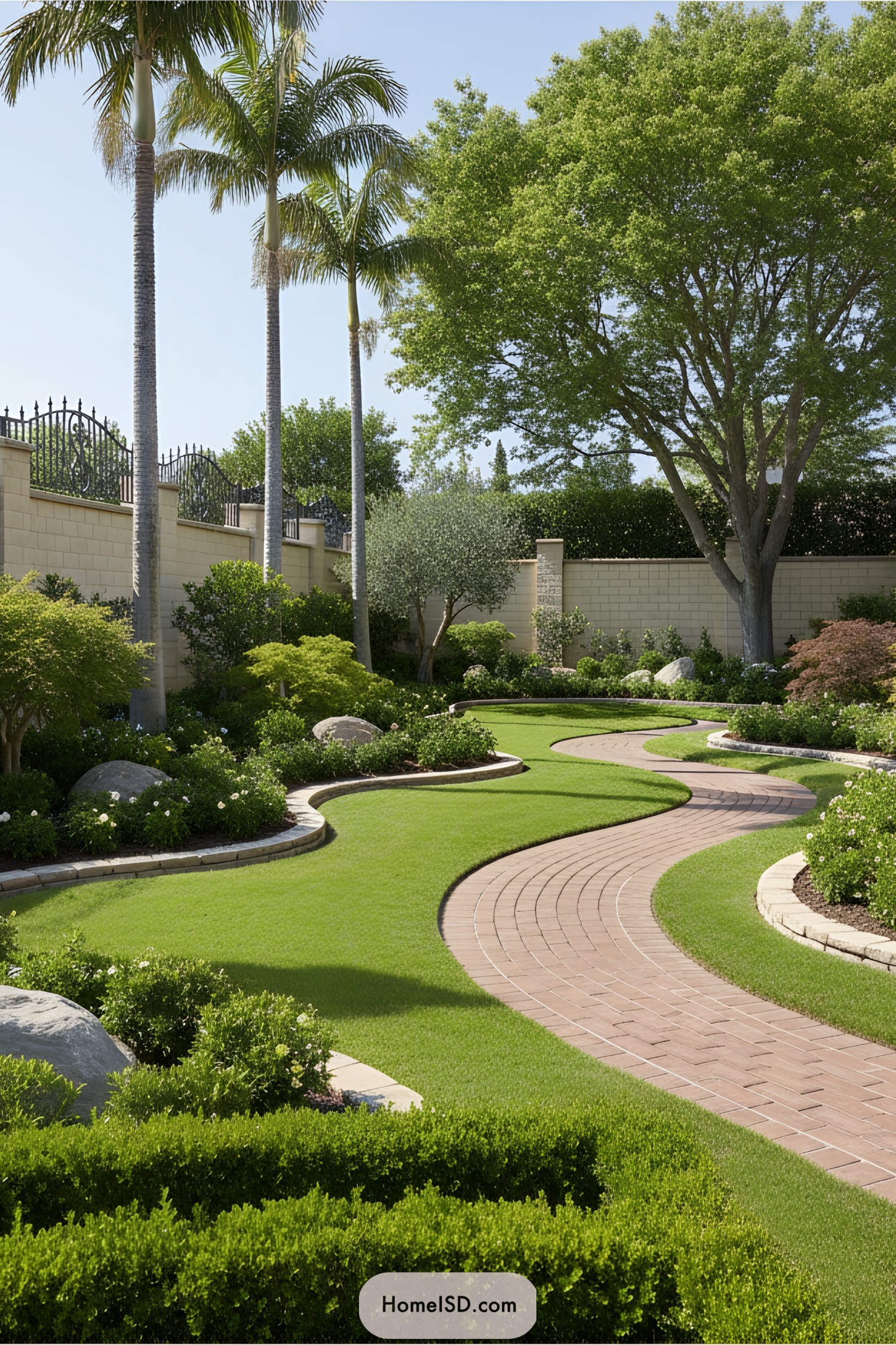 Curved pathway amidst lush greenery