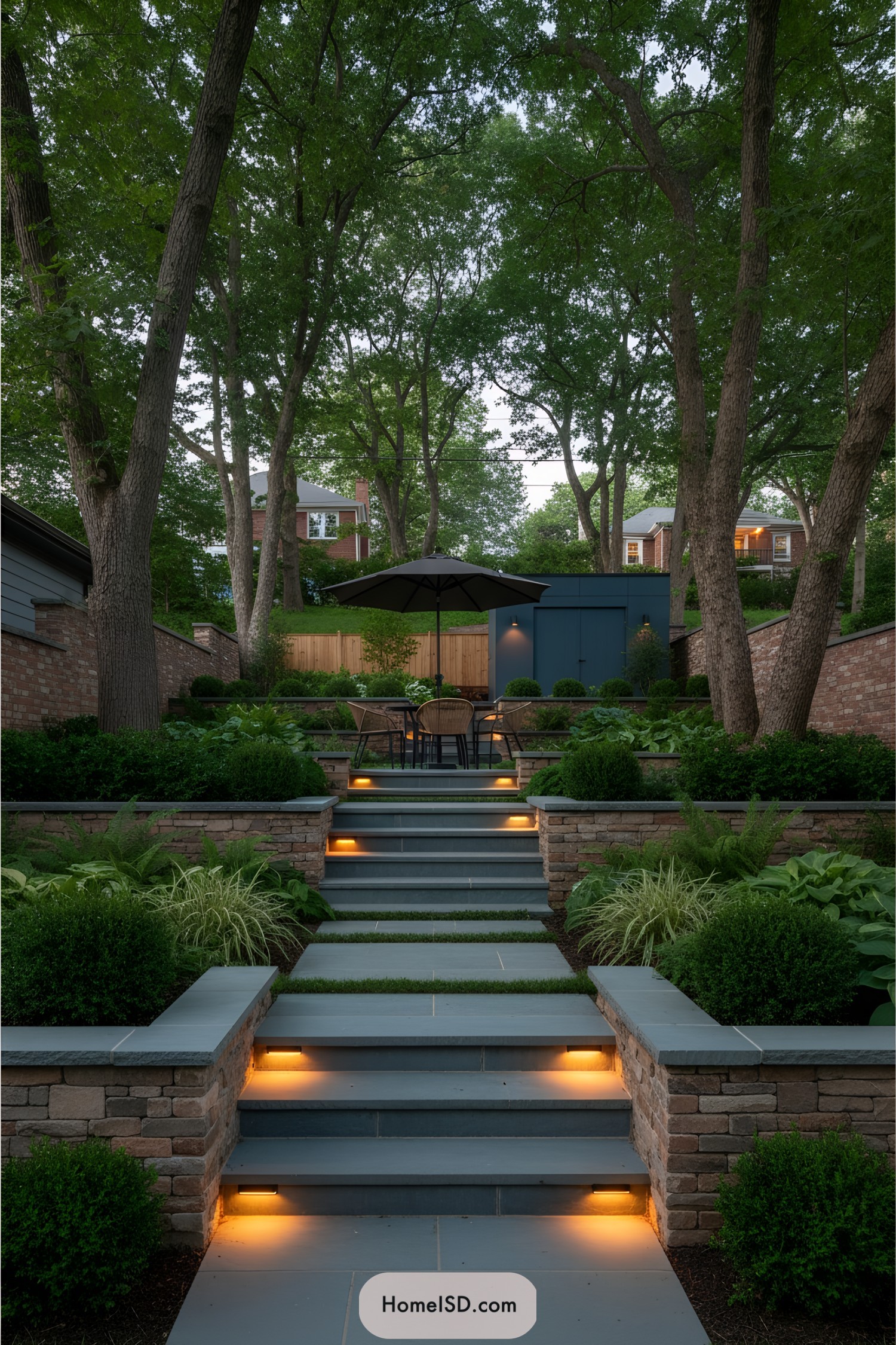 Step Lights on a Garden Stairs Path
