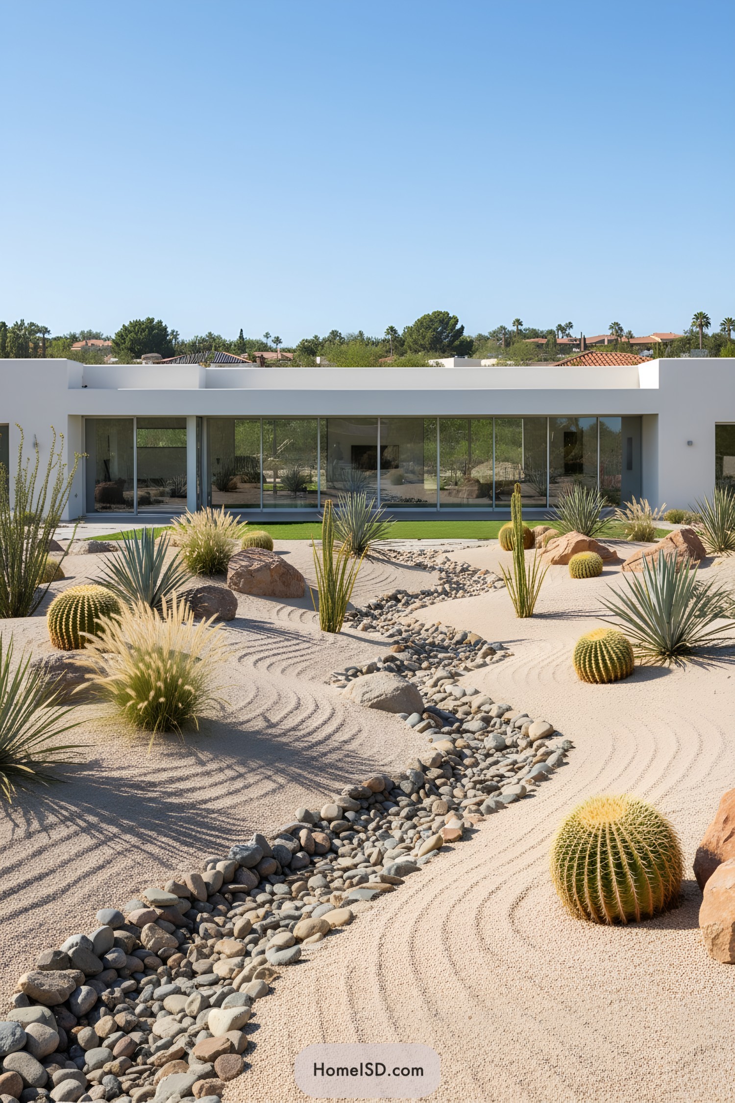 Desert garden with cacti and rock formations