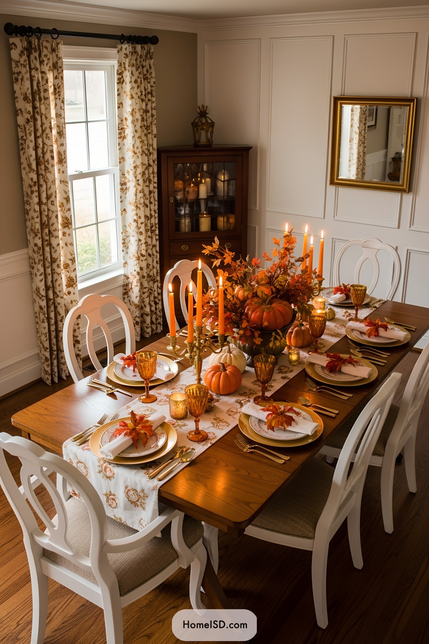 Elegant Thanksgiving table with pumpkins and candles