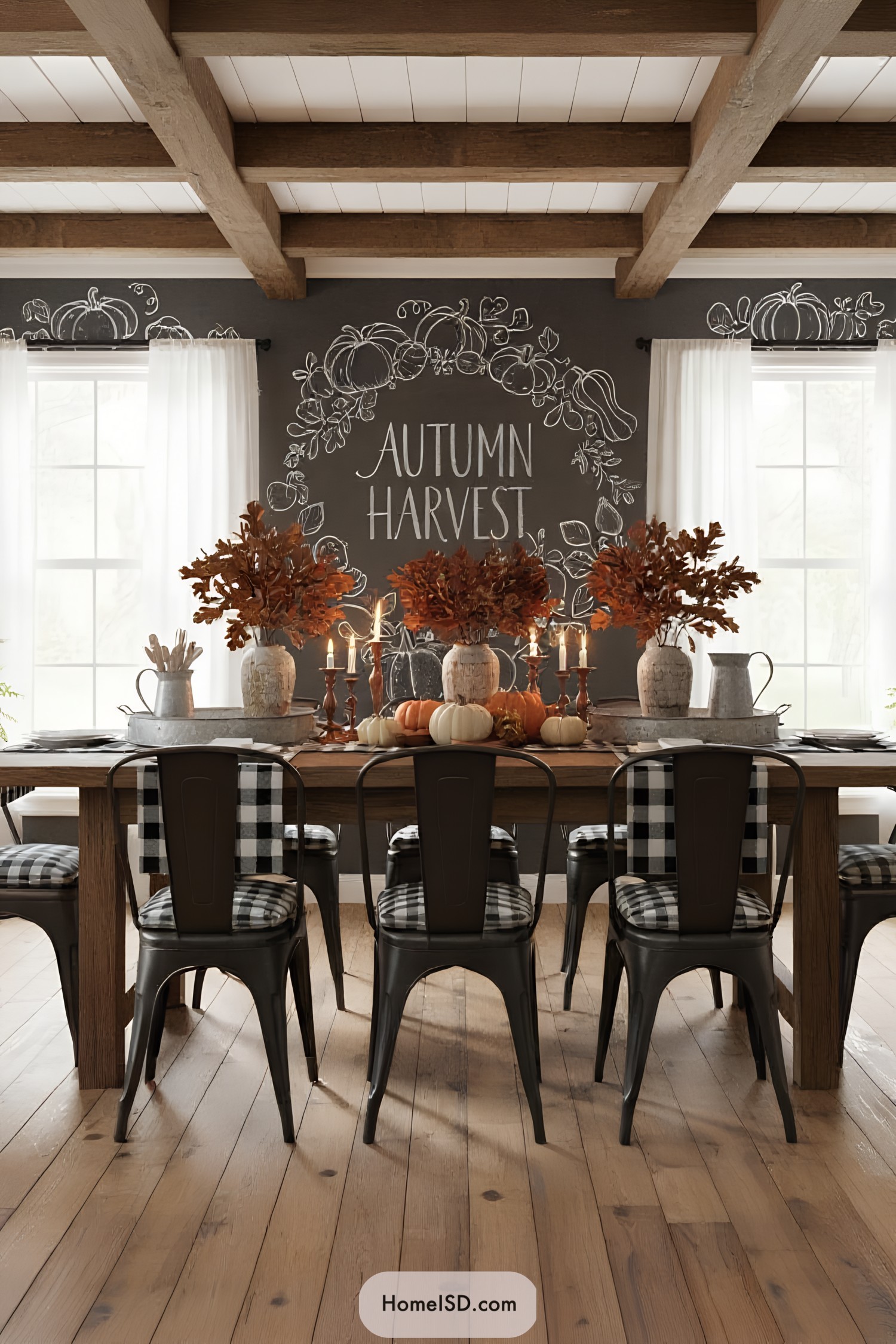Charming dining room with autumn-themed chalkboard art