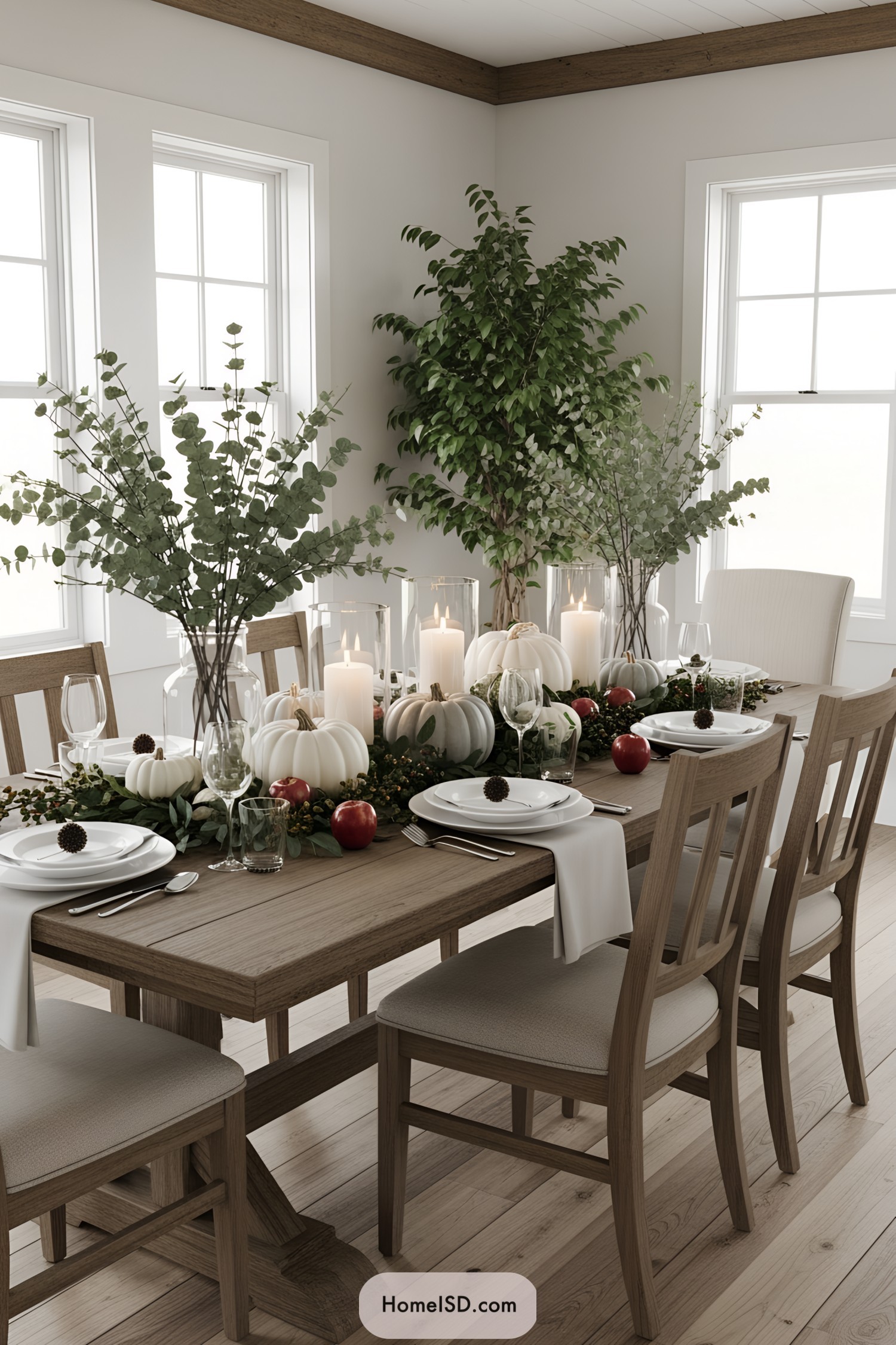 Elegant Thanksgiving table with candles and pumpkins