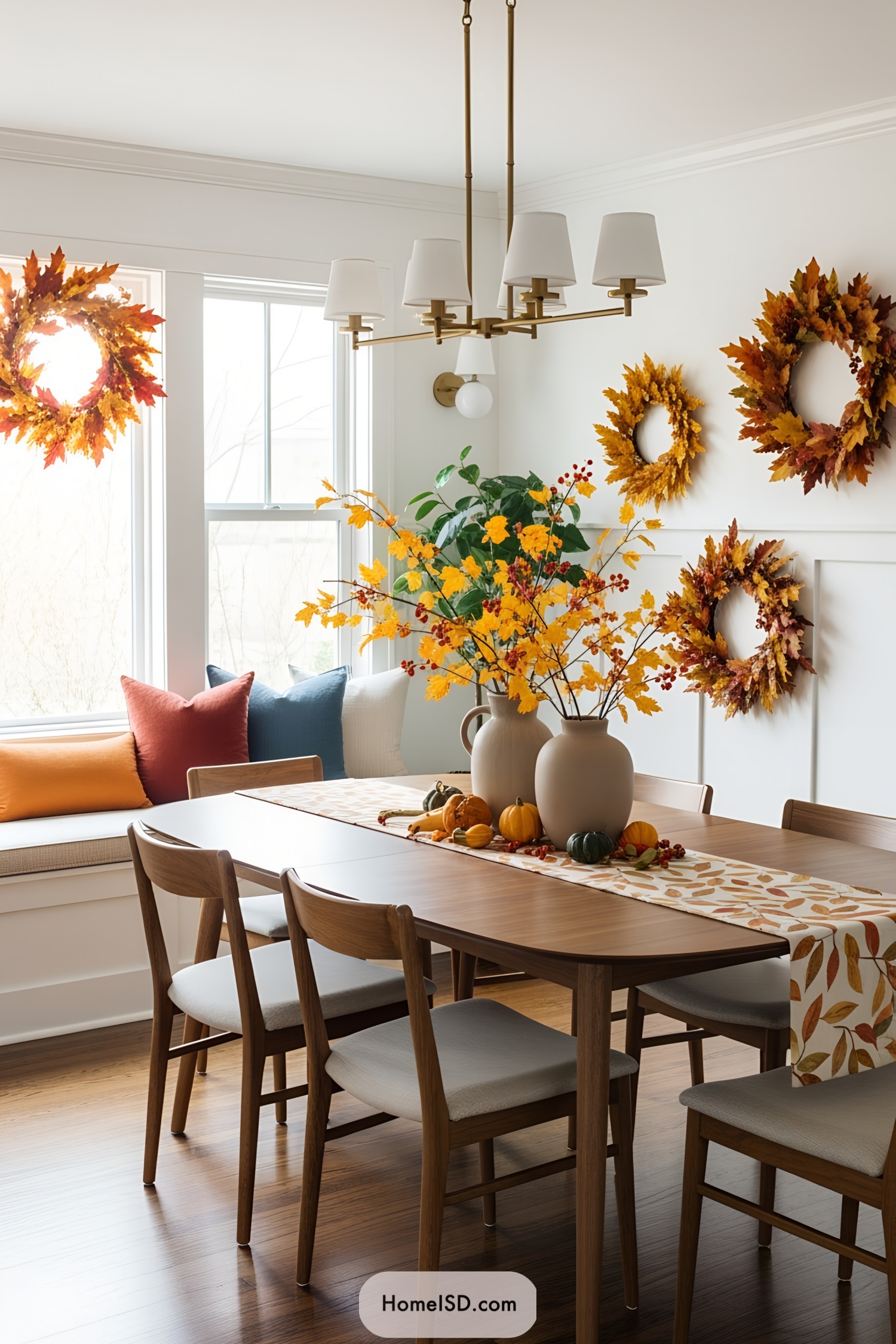 Dining room with fall-themed decorations