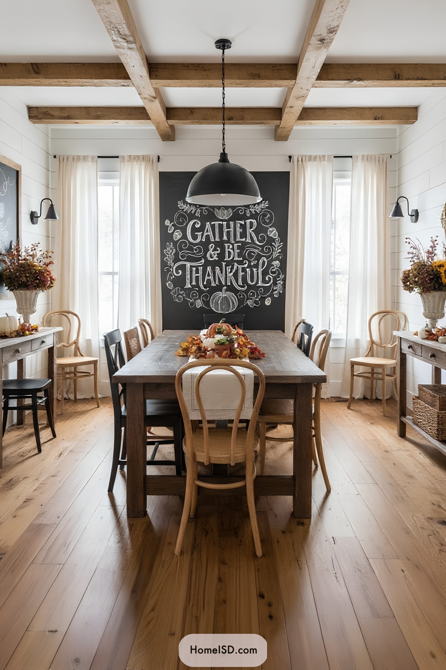 Thanksgiving dining room with chalkboard art