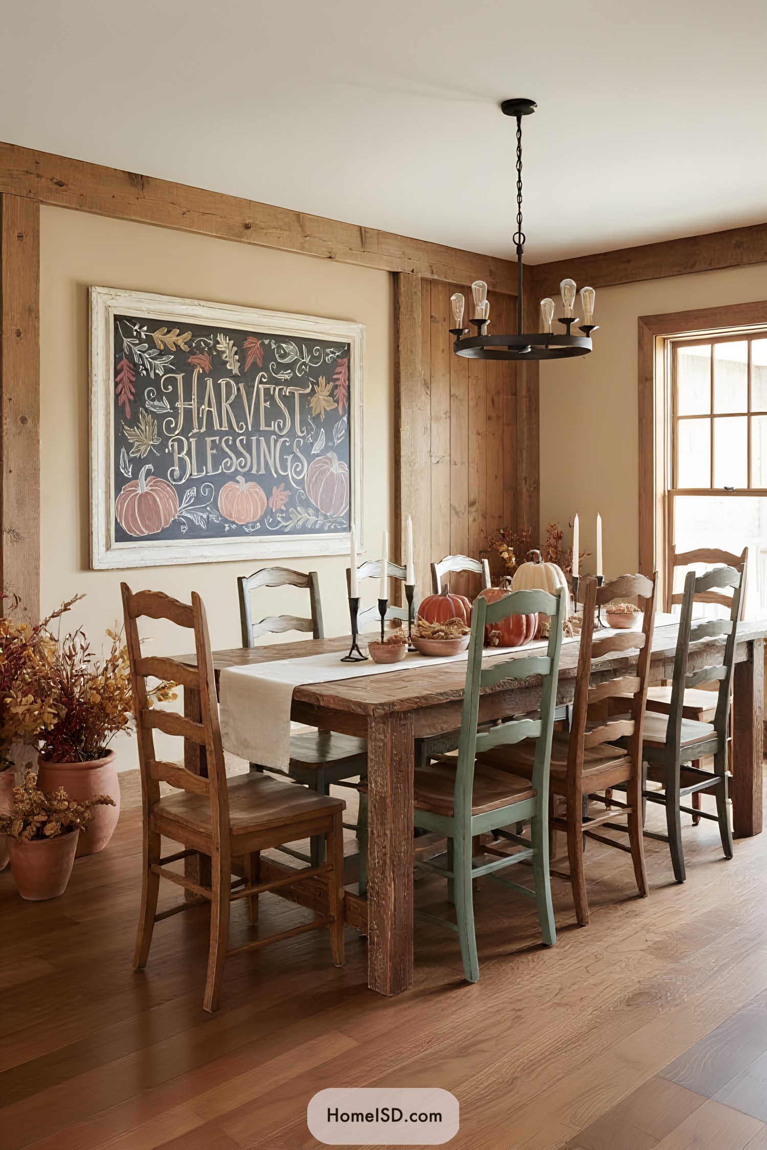 Dining room with Thanksgiving-themed chalkboard