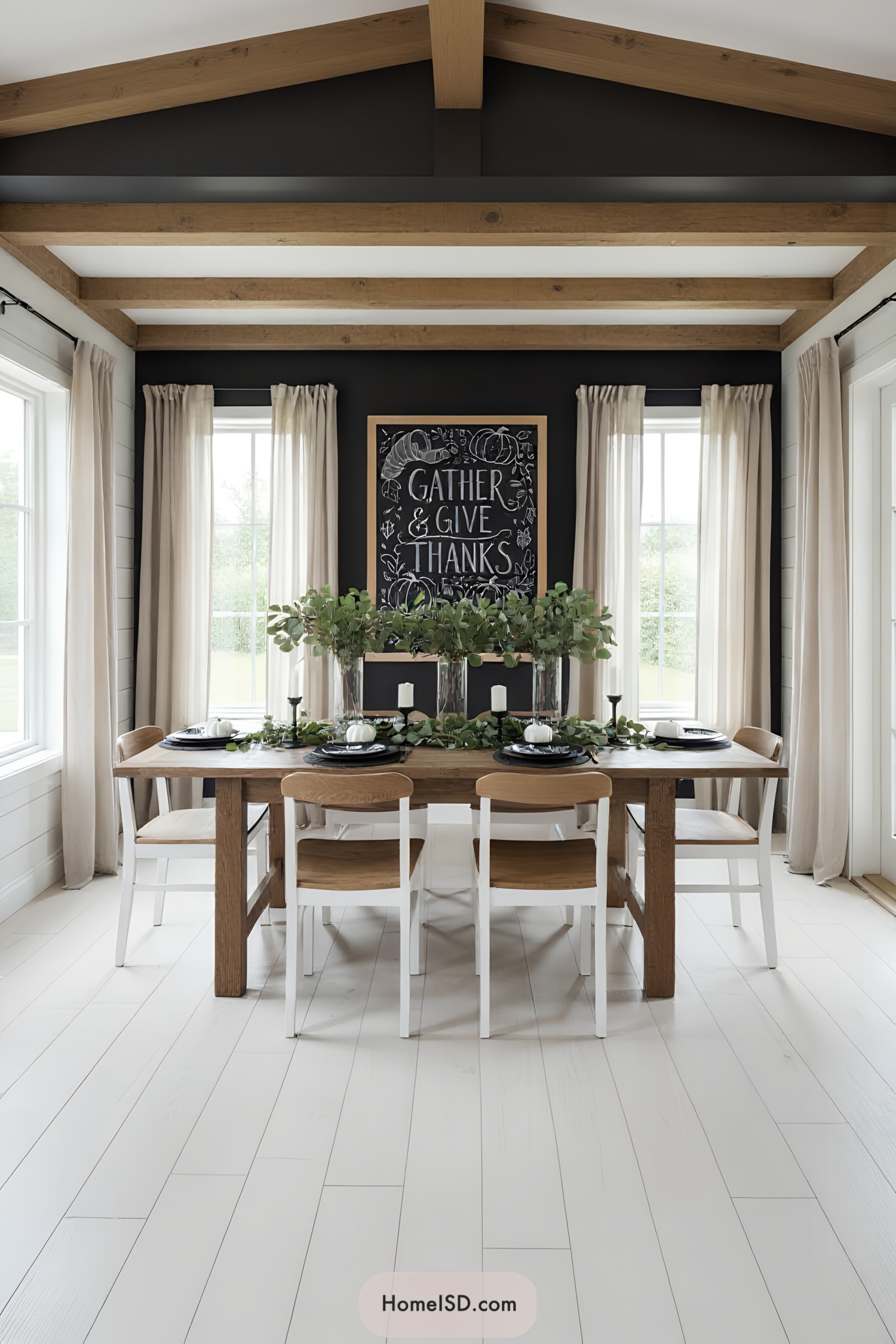 Thanksgiving-themed chalkboard art with dining decor
