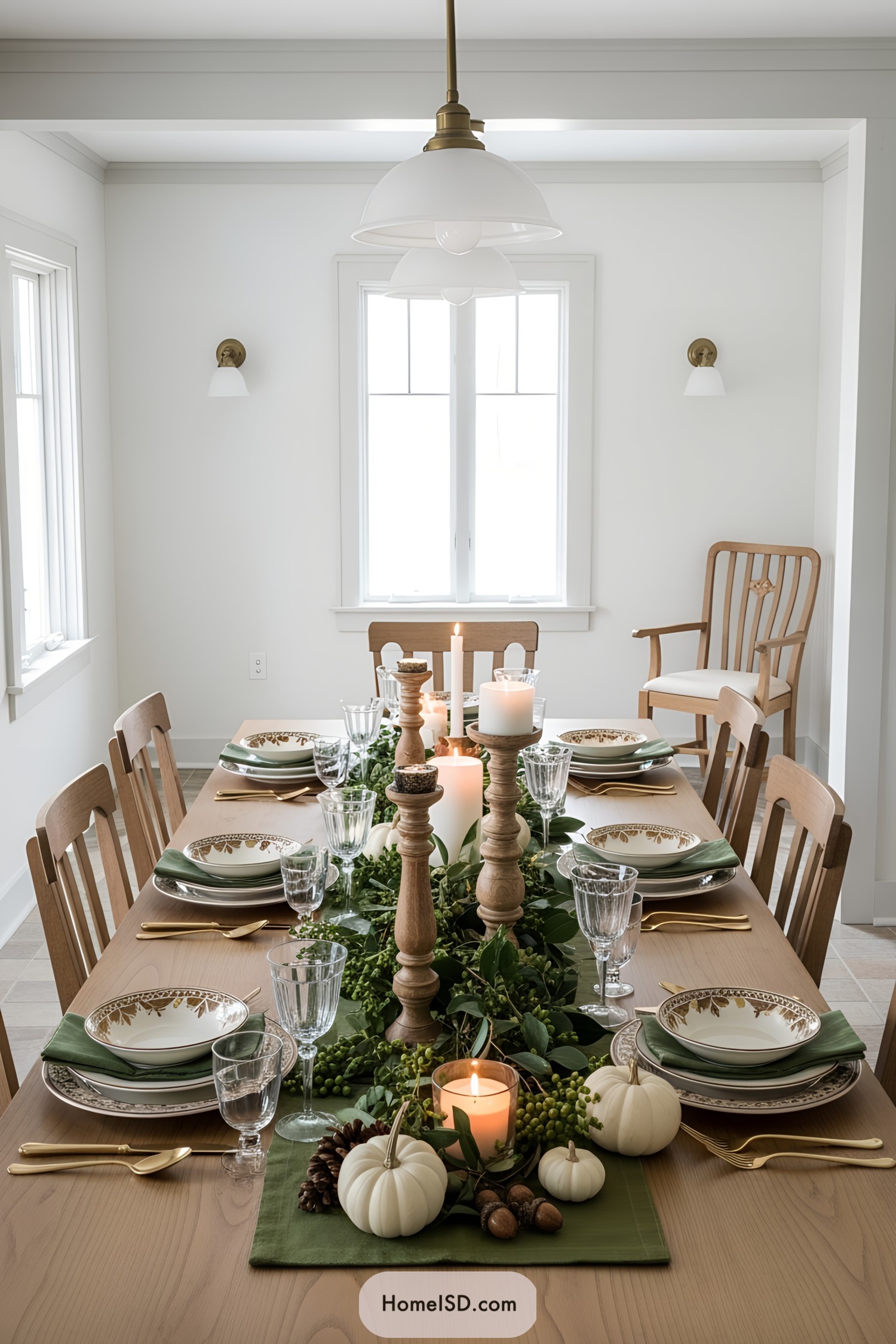 Elegant table setting with greenery and pumpkins