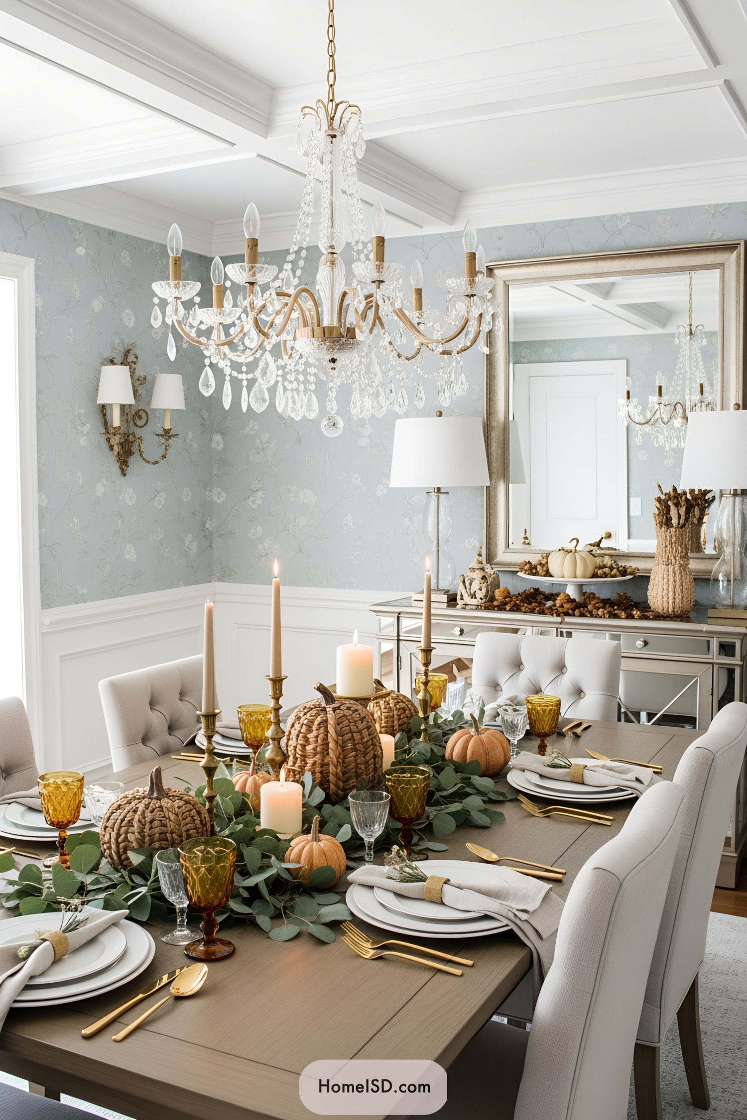 Thanksgiving table with pumpkins and candles