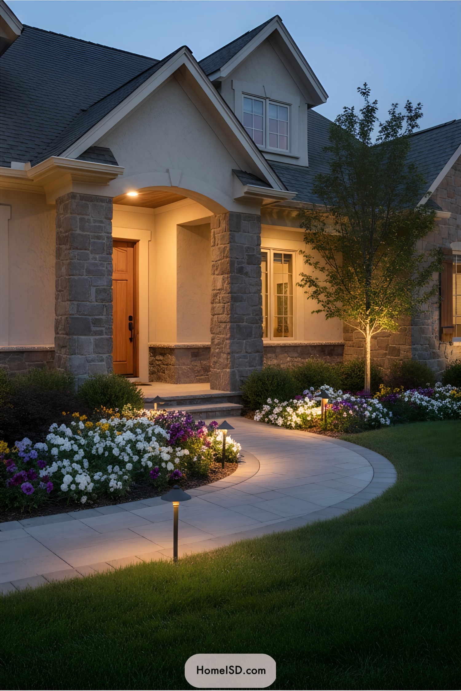 Elegant garden pathway under soft lighting