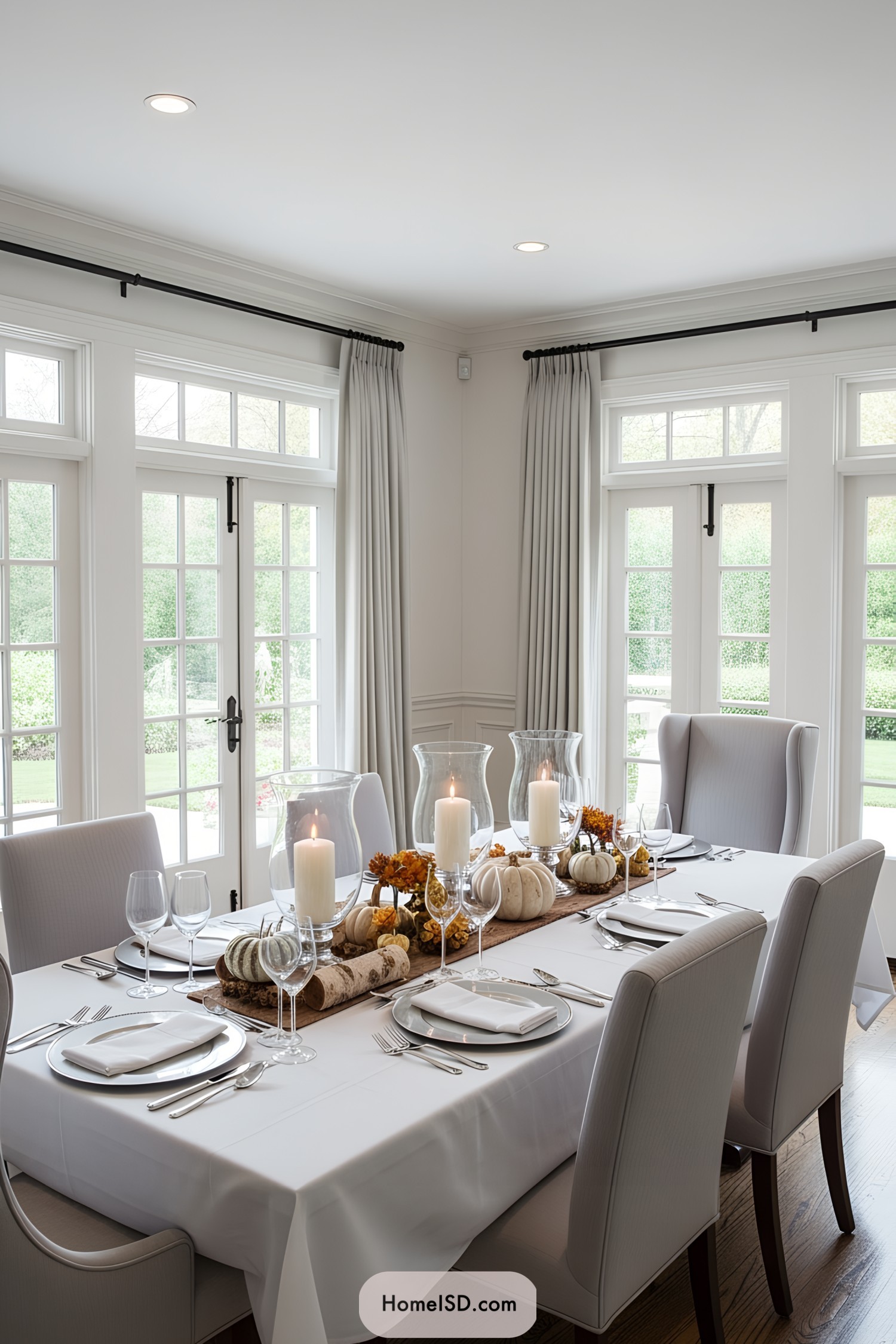 Elegant Thanksgiving table with pumpkins and candles