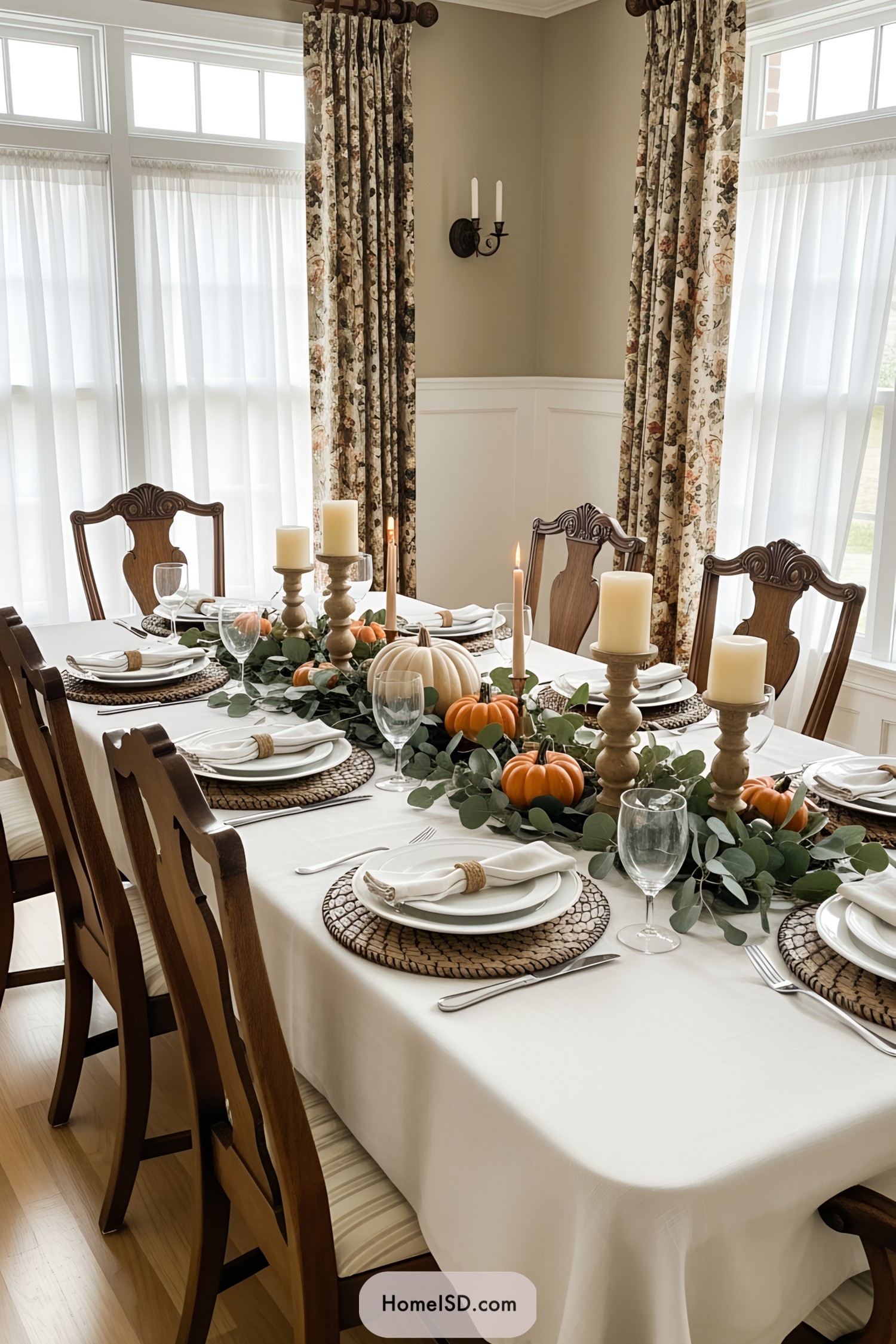 Cozy Thanksgiving table with pumpkins and candles