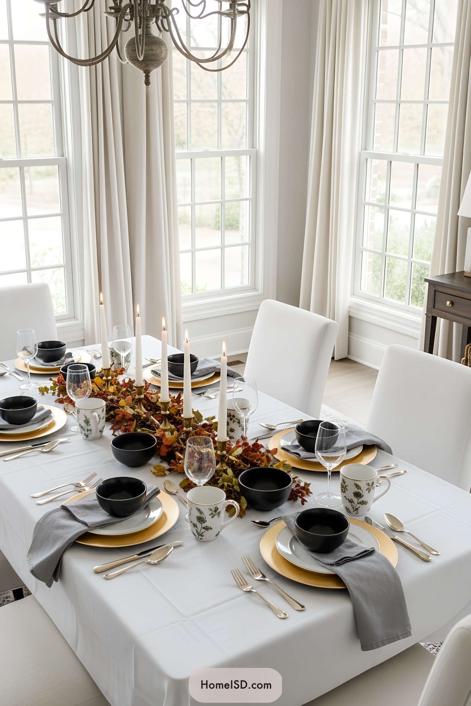 Elegant Thanksgiving table with candles and autumn decor