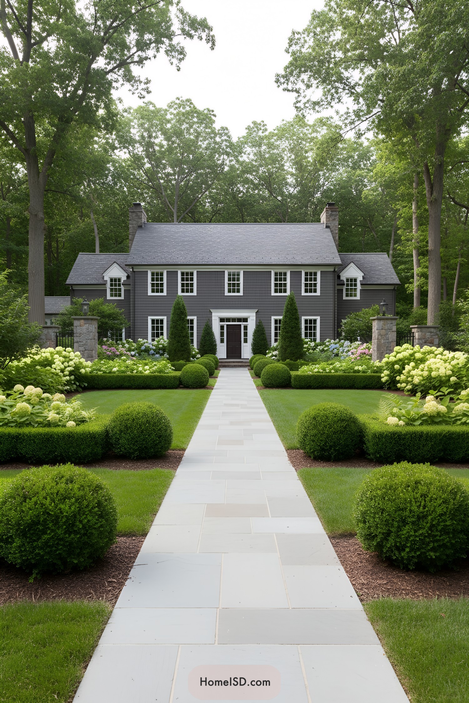 Greenery and pathway leading to a grand house