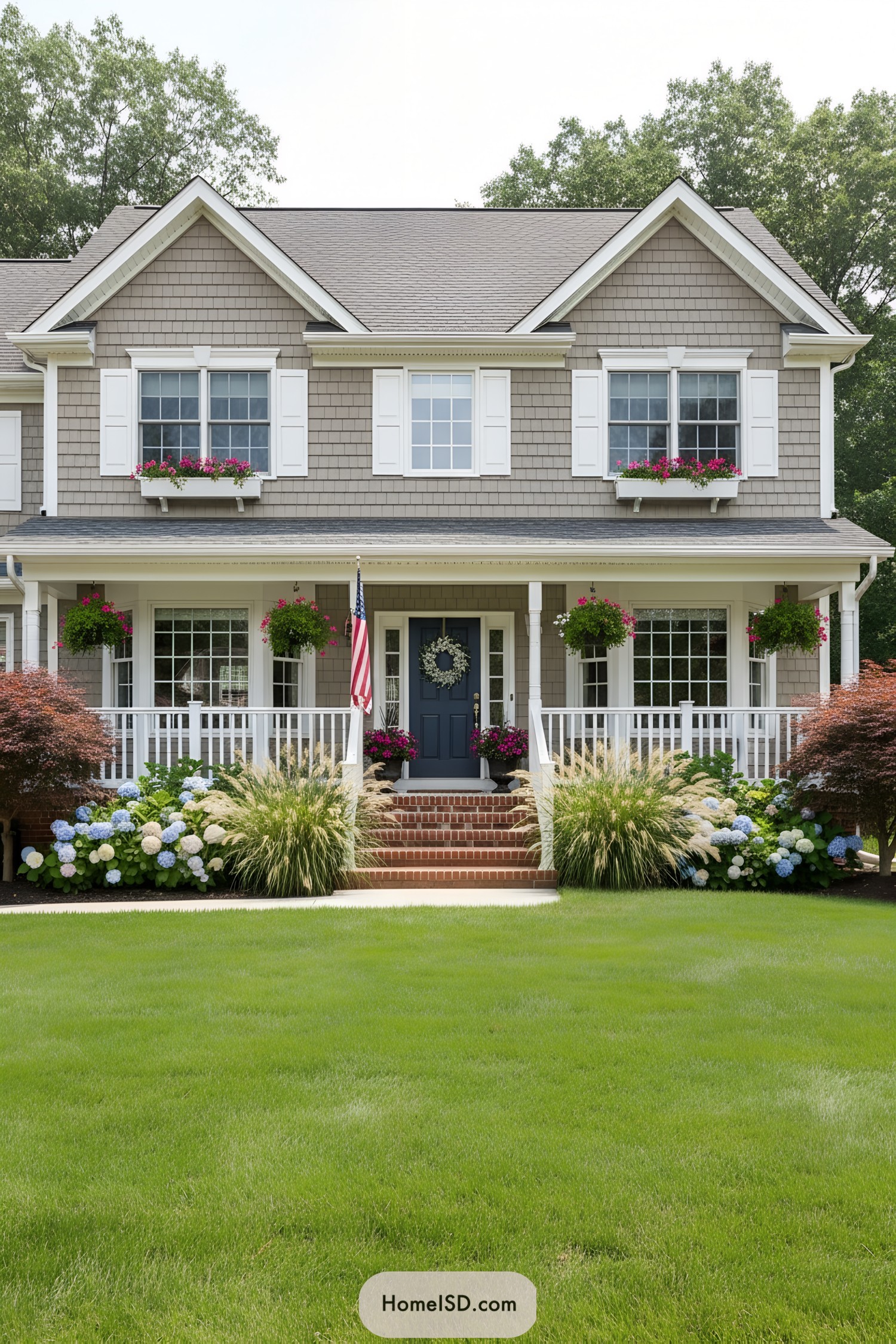 Charming house with lush landscaping and colorful flowers
