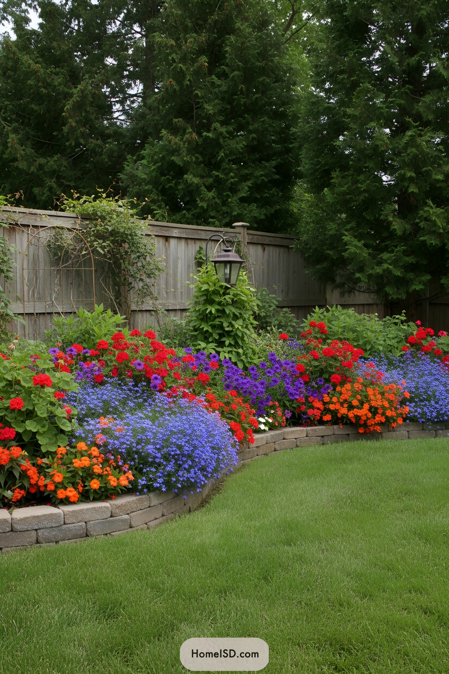 Vibrant flower bed in a lush backyard