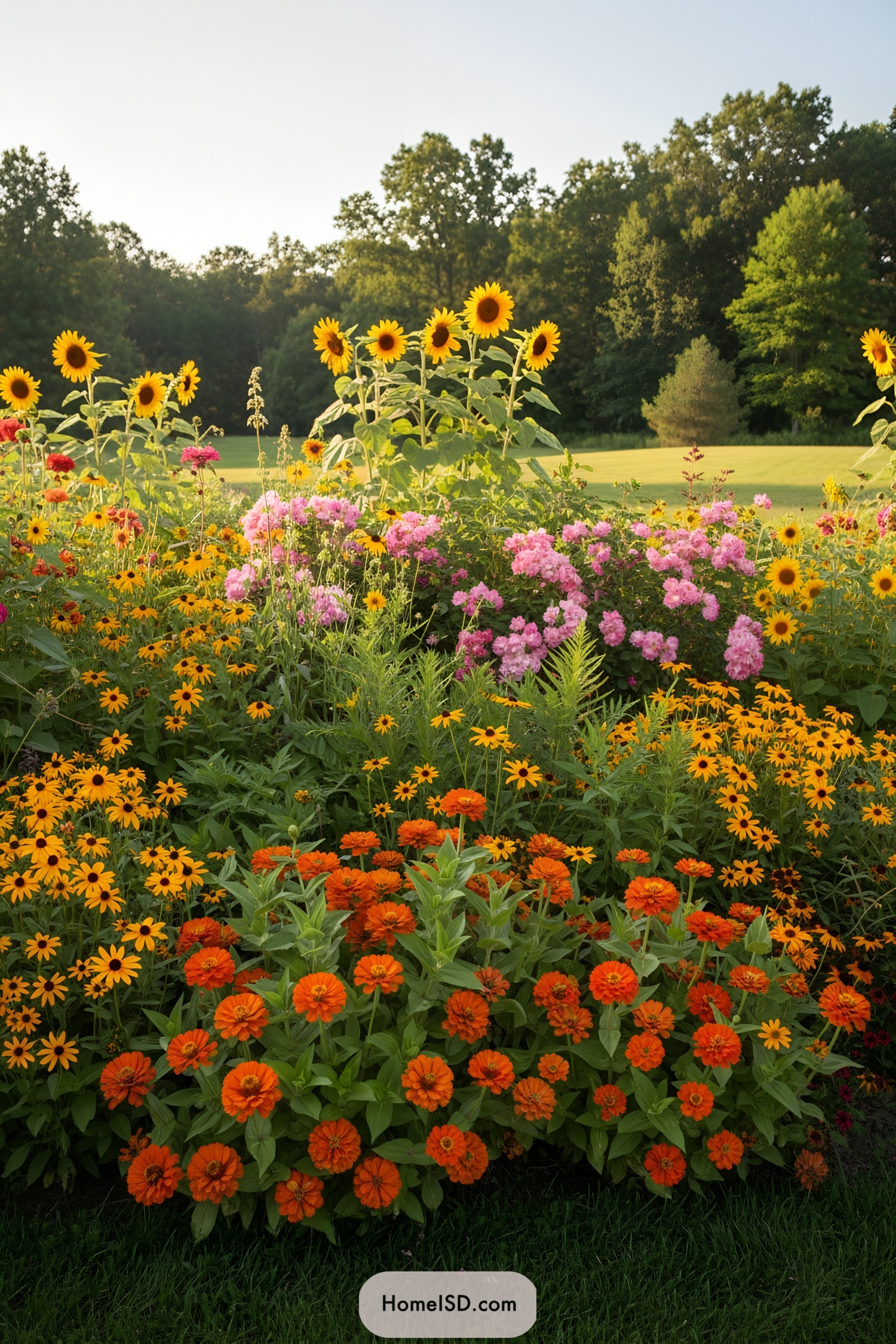 Vibrant flowers in a lush garden setting