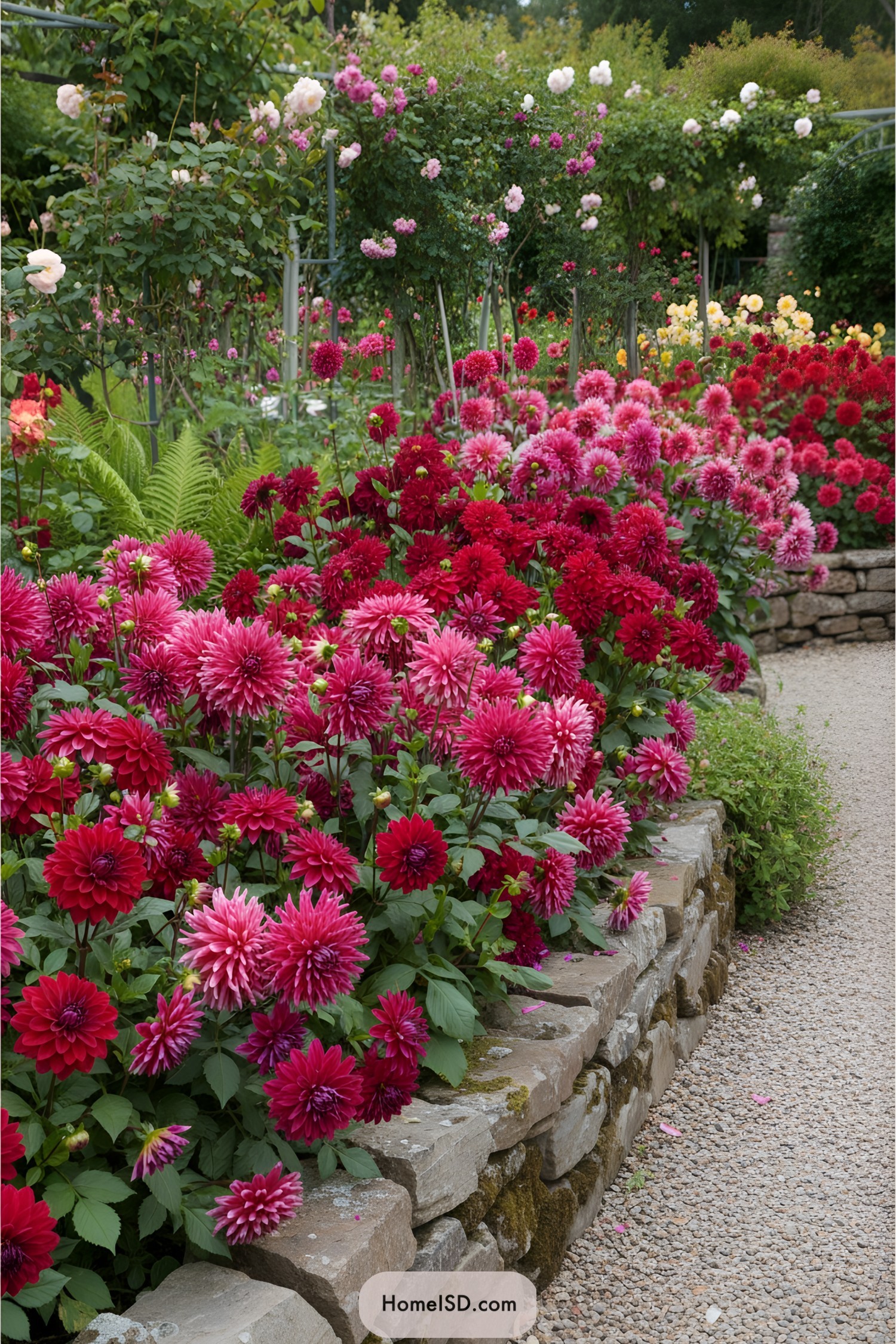 Vibrant dahlias in a colorful, blooming garden