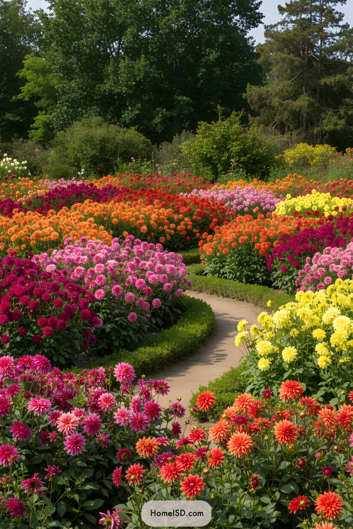 Vibrant garden filled with colorful dahlia flowers