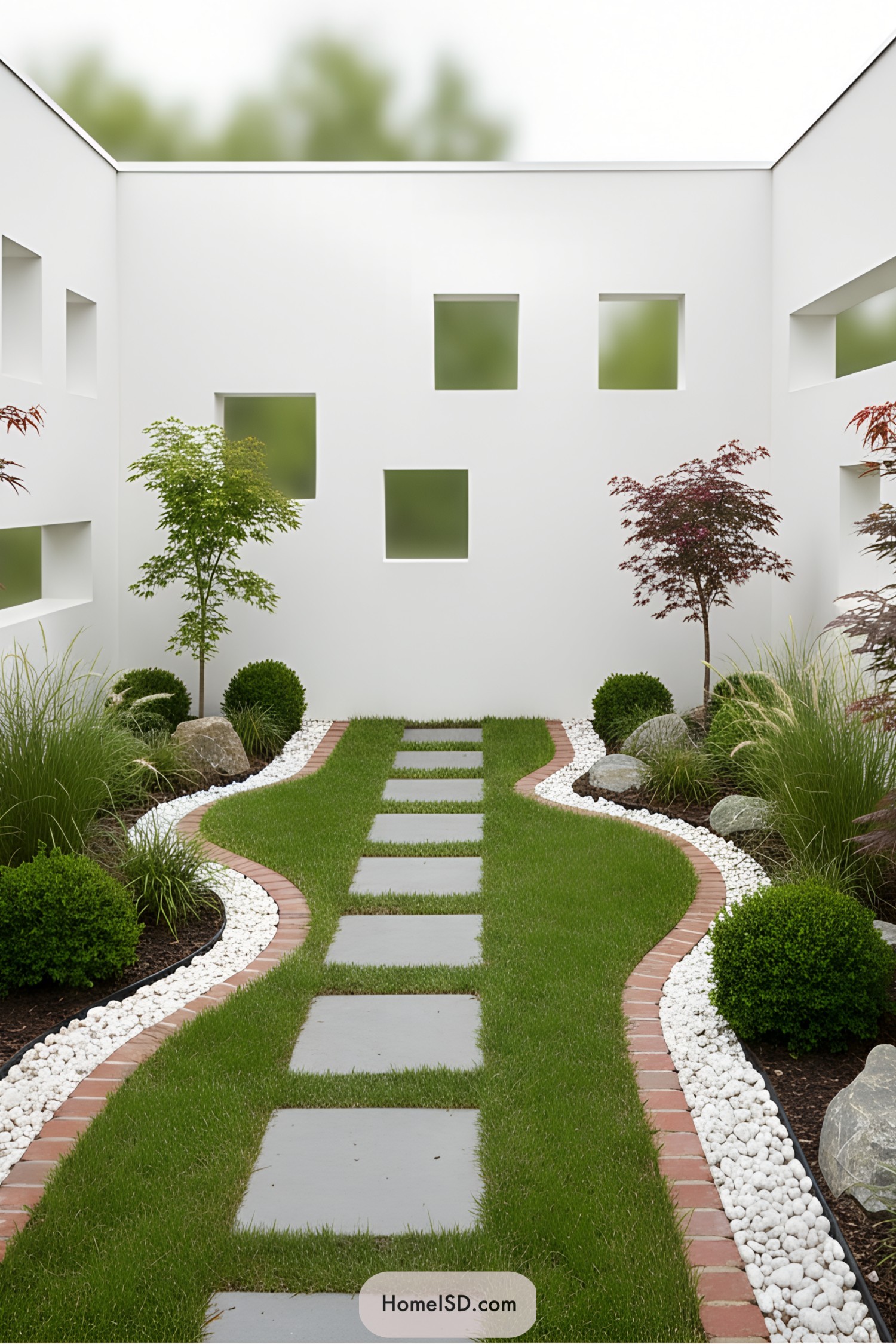 Modern garden with geometric path
