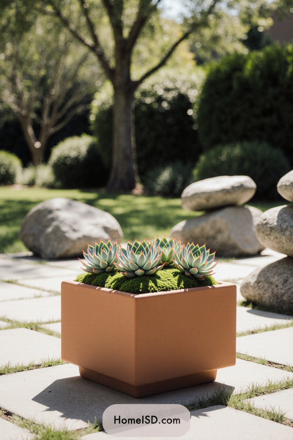 Terracotta planter with succulents on a patio
