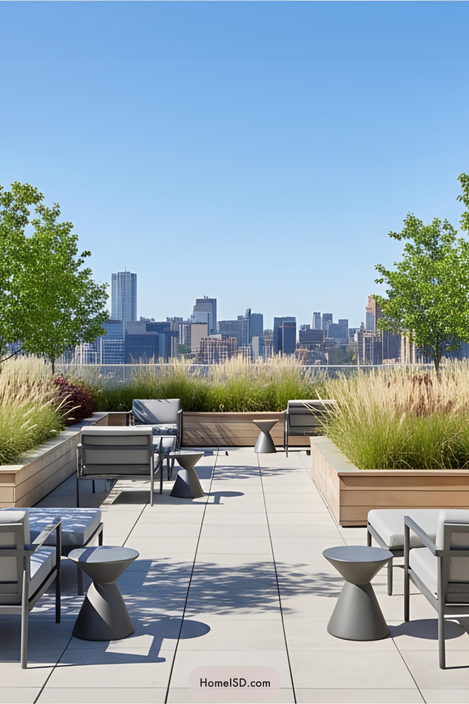 City skyline view from a modern terrace