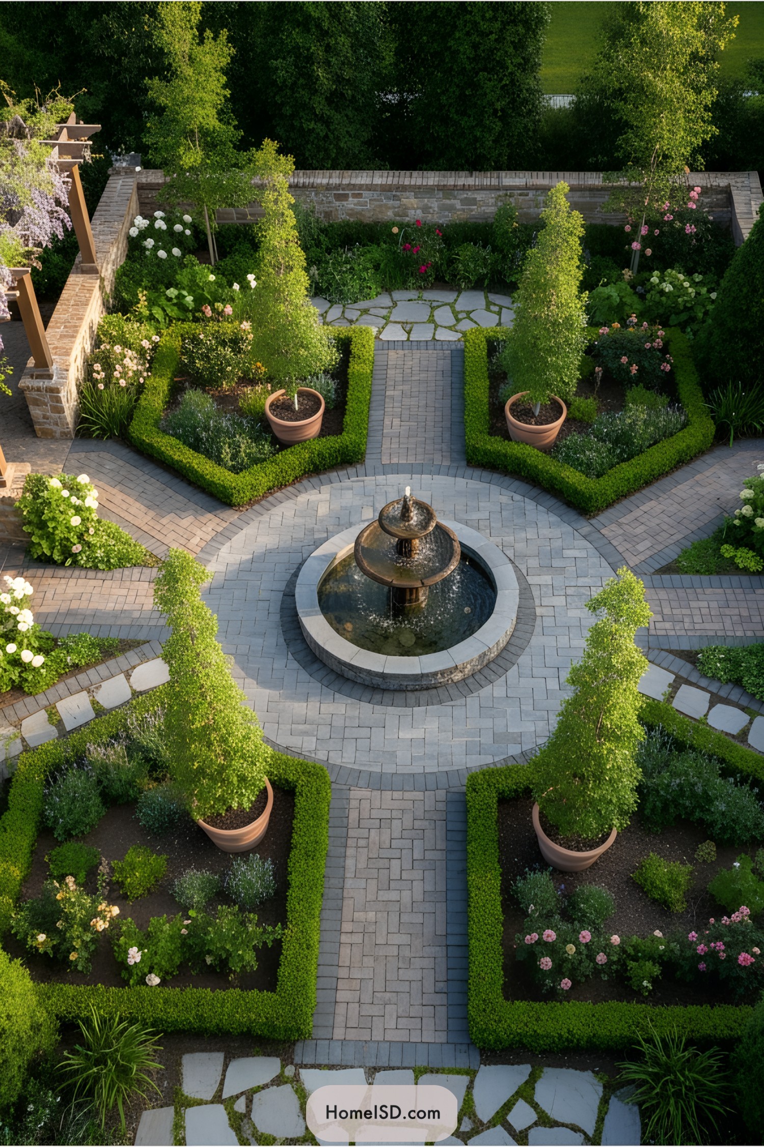 Beautiful garden path with central fountain