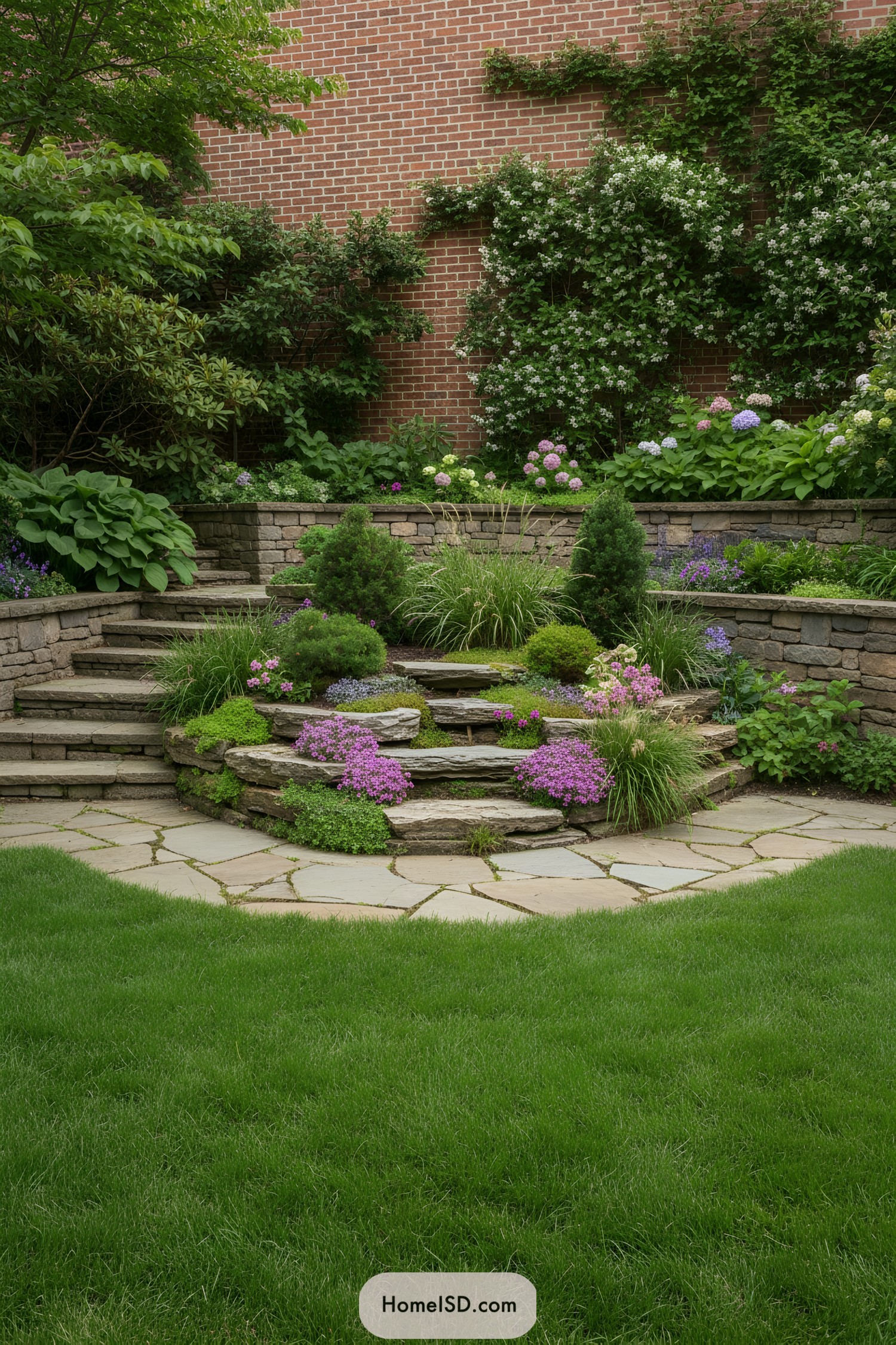 Terraced garden with colorful blooms