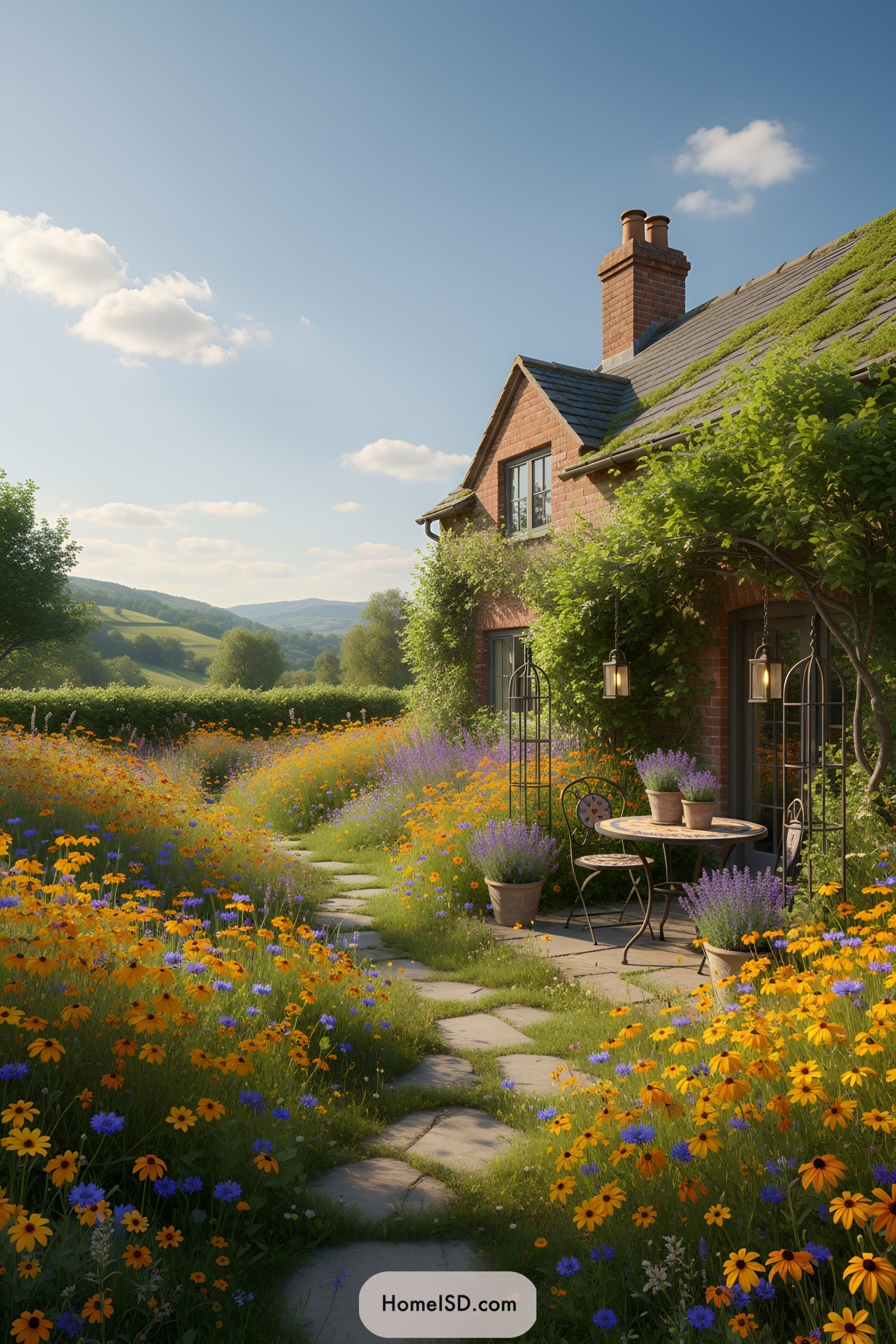 Colorful wildflowers in a cottage garden