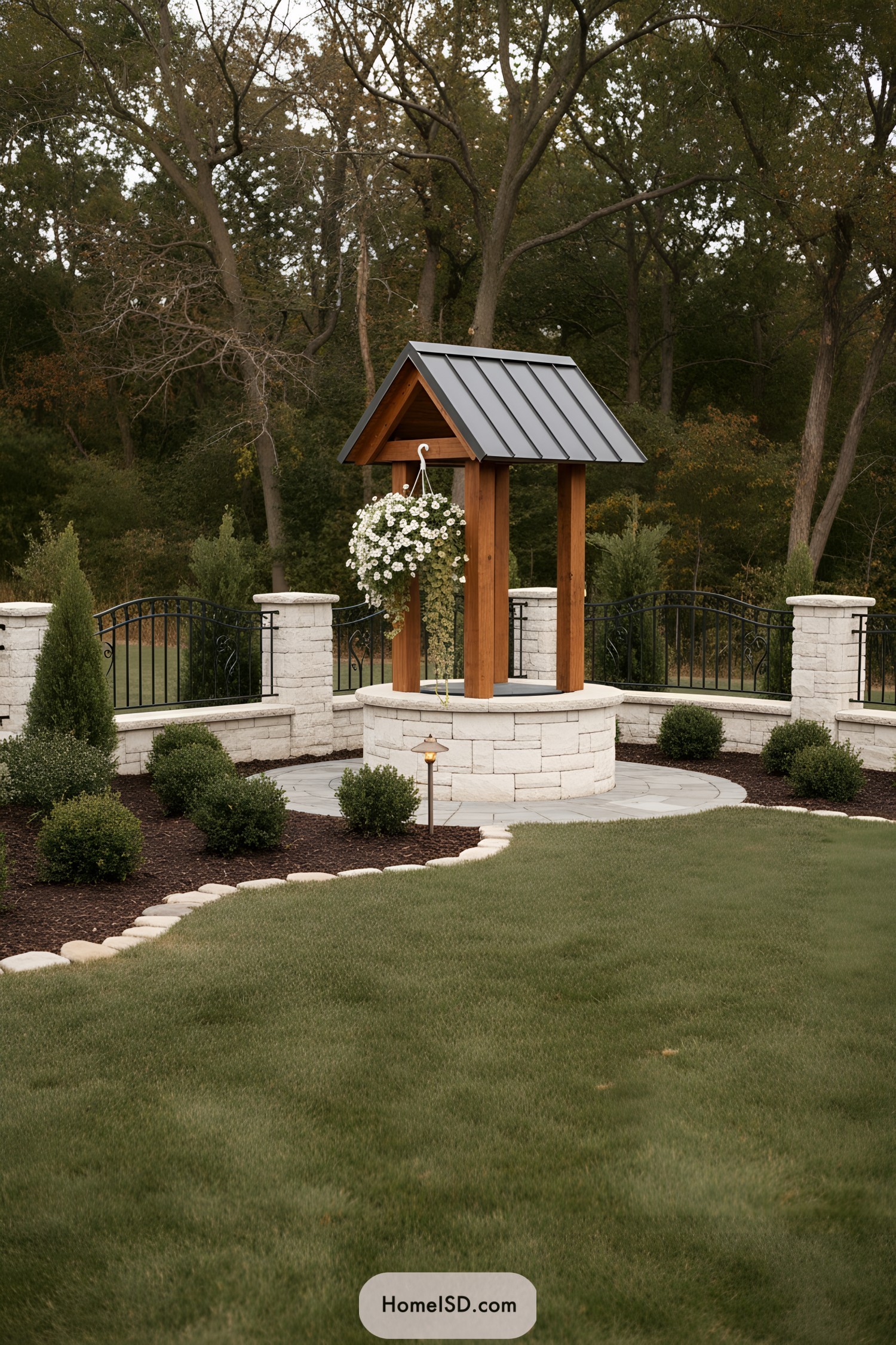 Modern covered stone garden well