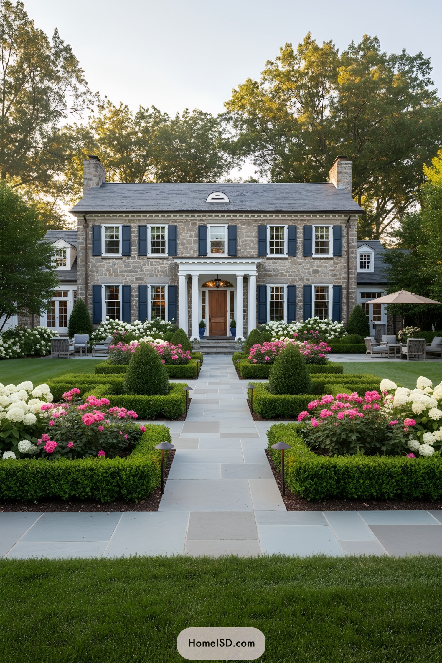 Formal front garden with parterre beds