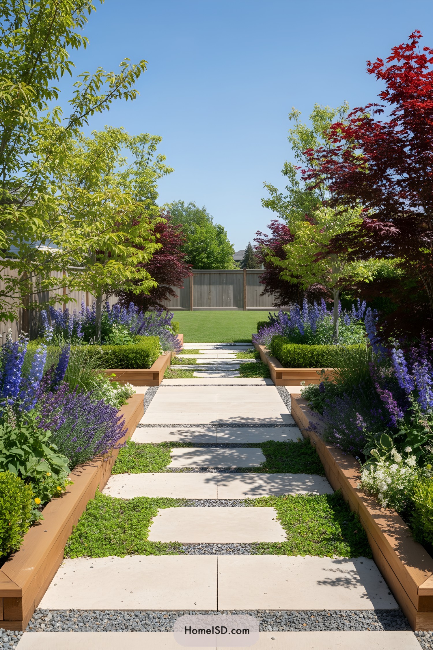 Colorful pathway with surrounding garden beds