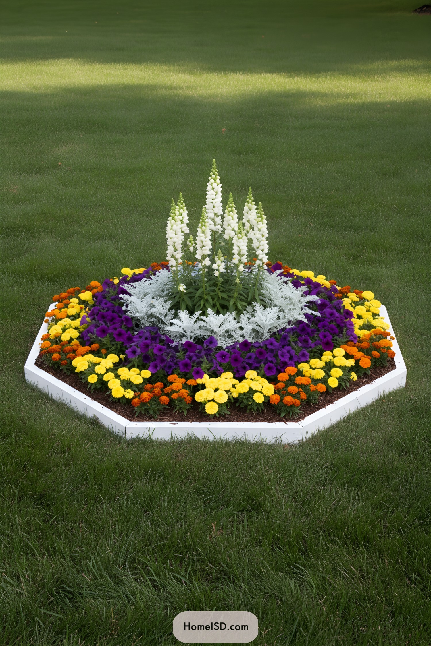 Octagonal flower bed with concentric colorful rings