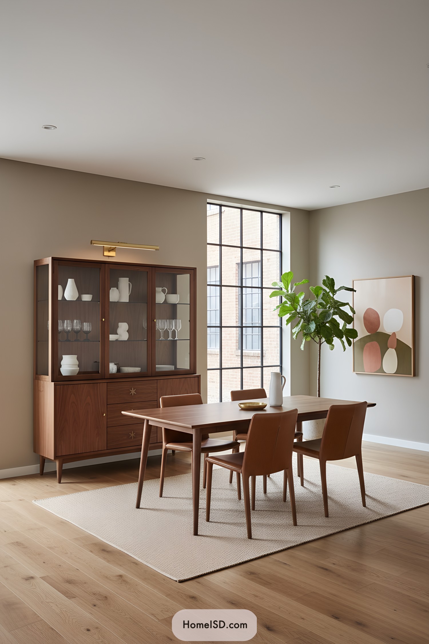 Mid-century walnut china cabinet with glass doors