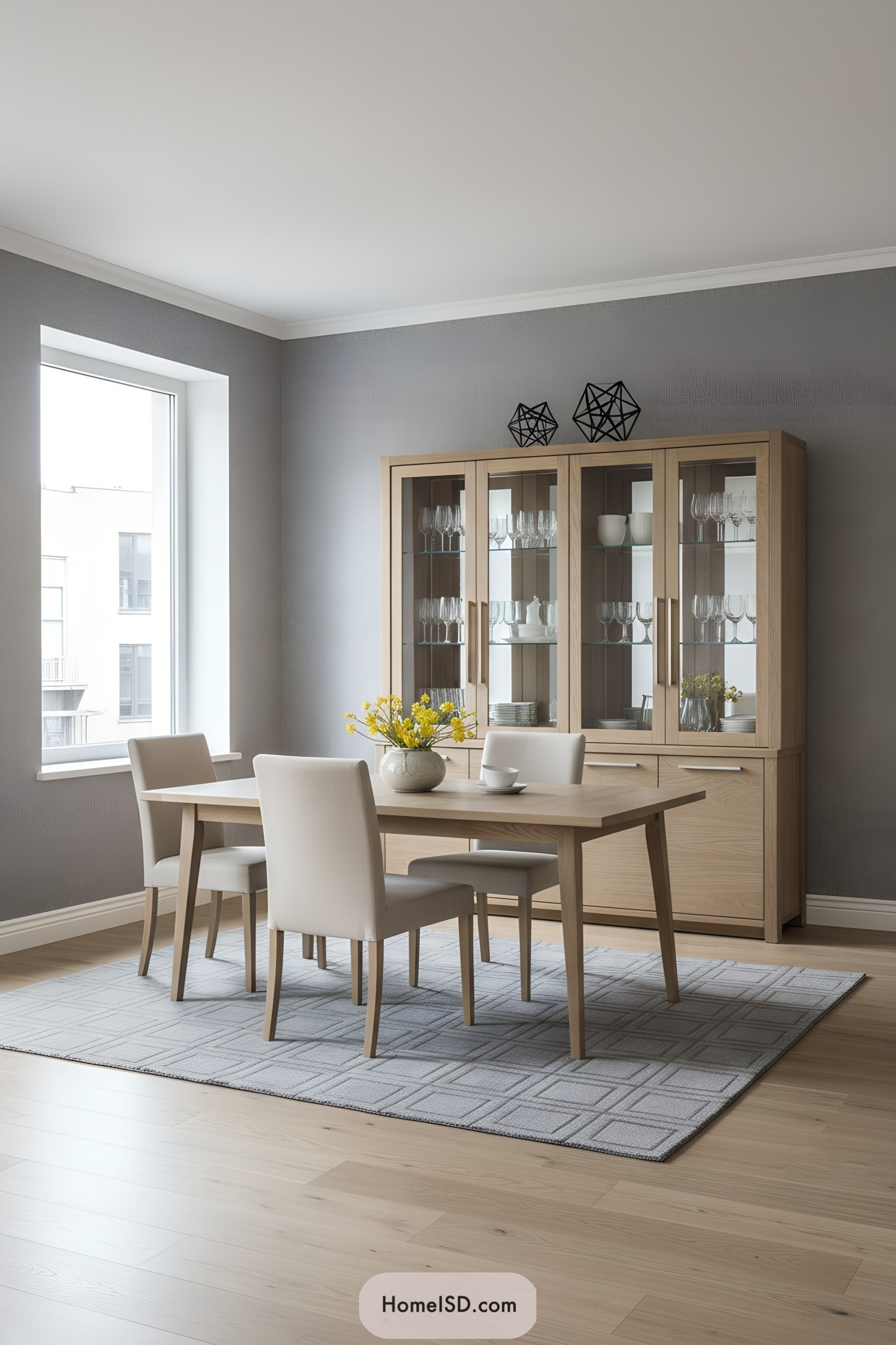 Light oak china cabinet with glass doors
