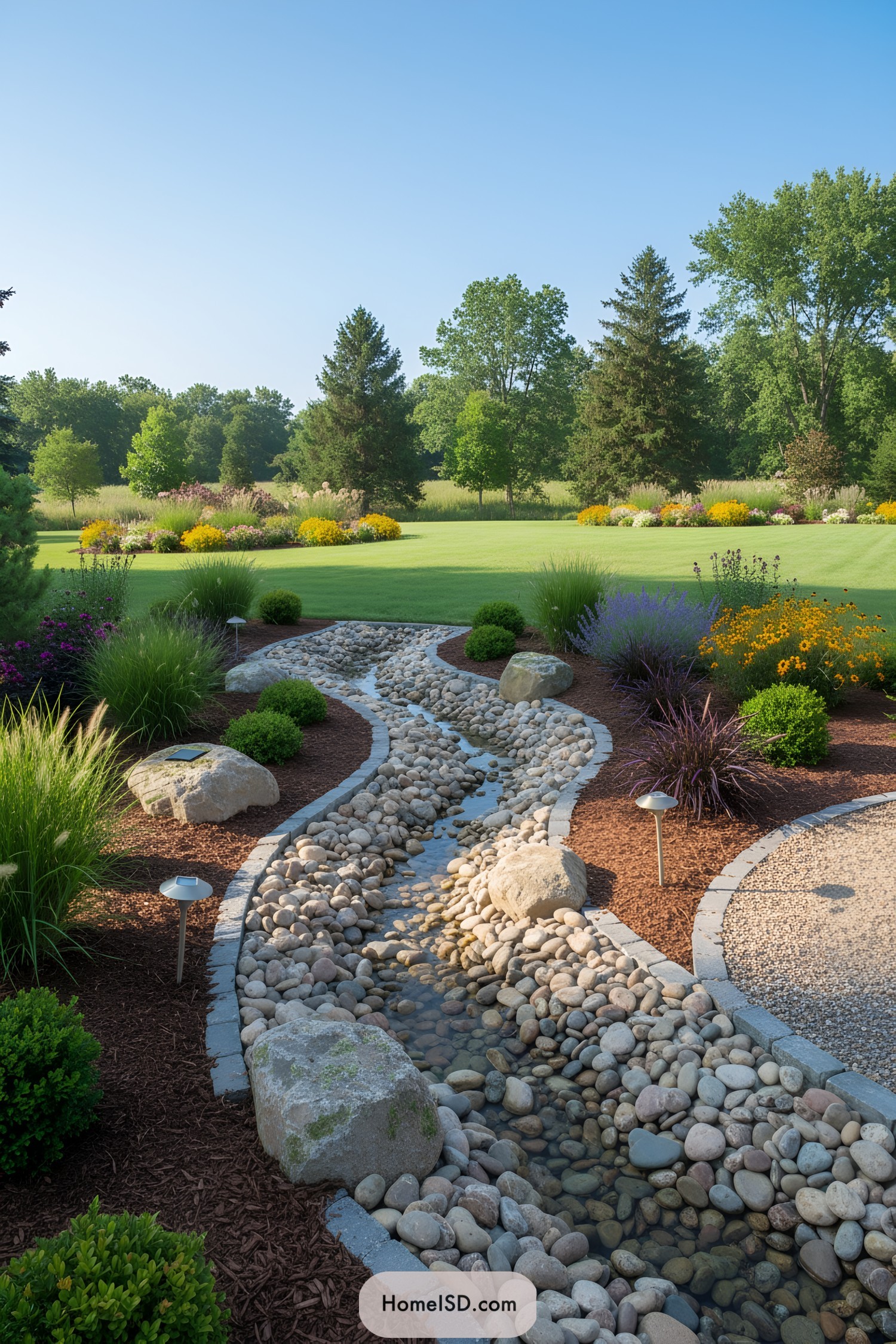 Meandering stone path in a lush garden