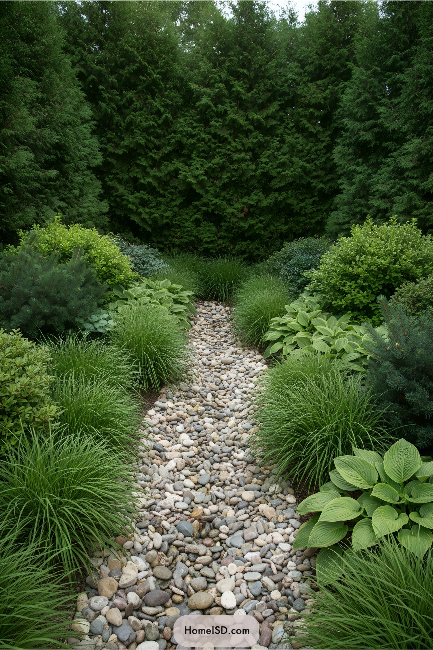 A narrow pebble-lined path meanders through lush greenery
