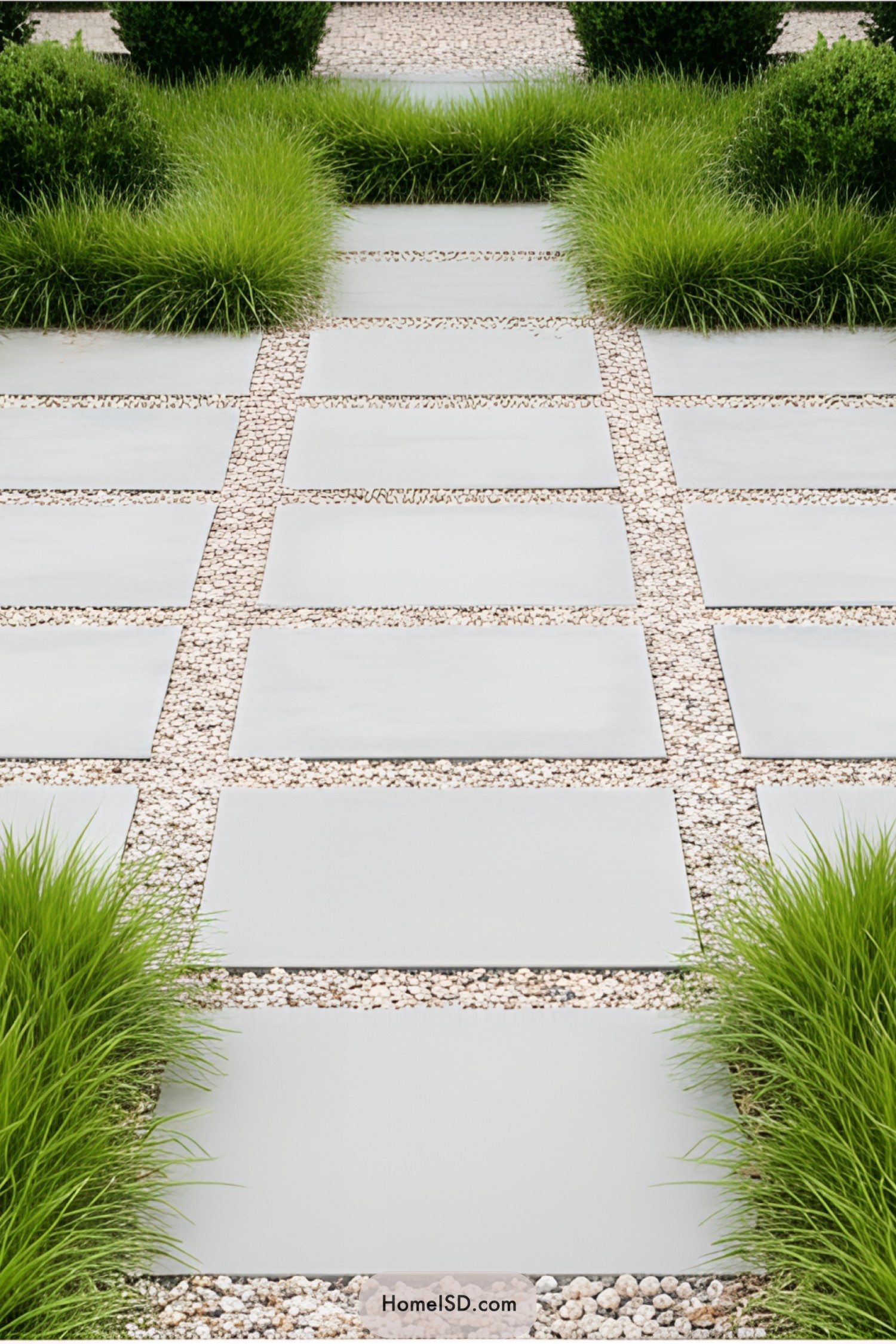 Stylish paved walkway with lush grass on sides