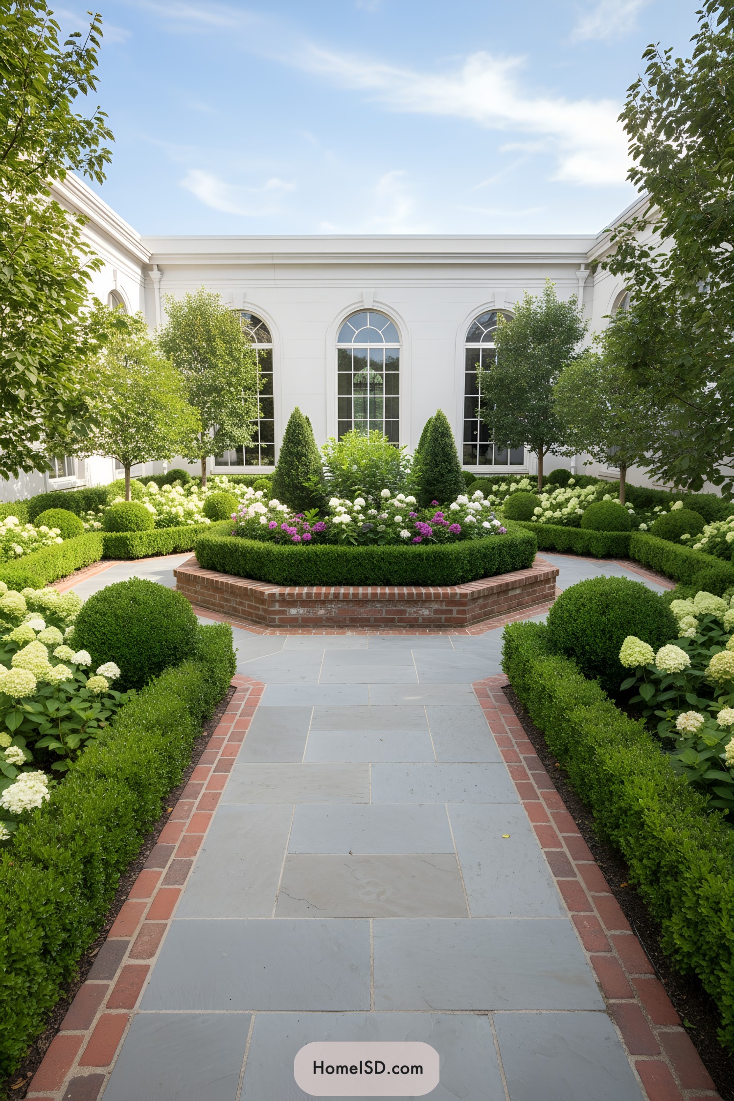 Symmetrical garden with polished pathways