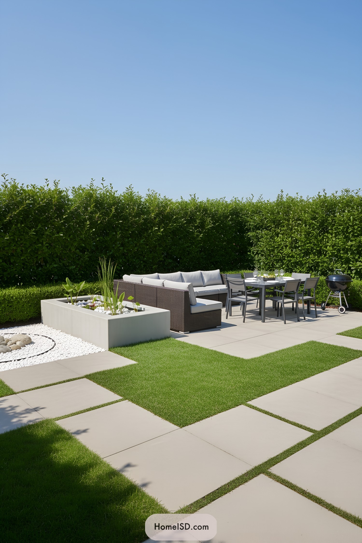 Stylish patio with a cozy seating area
