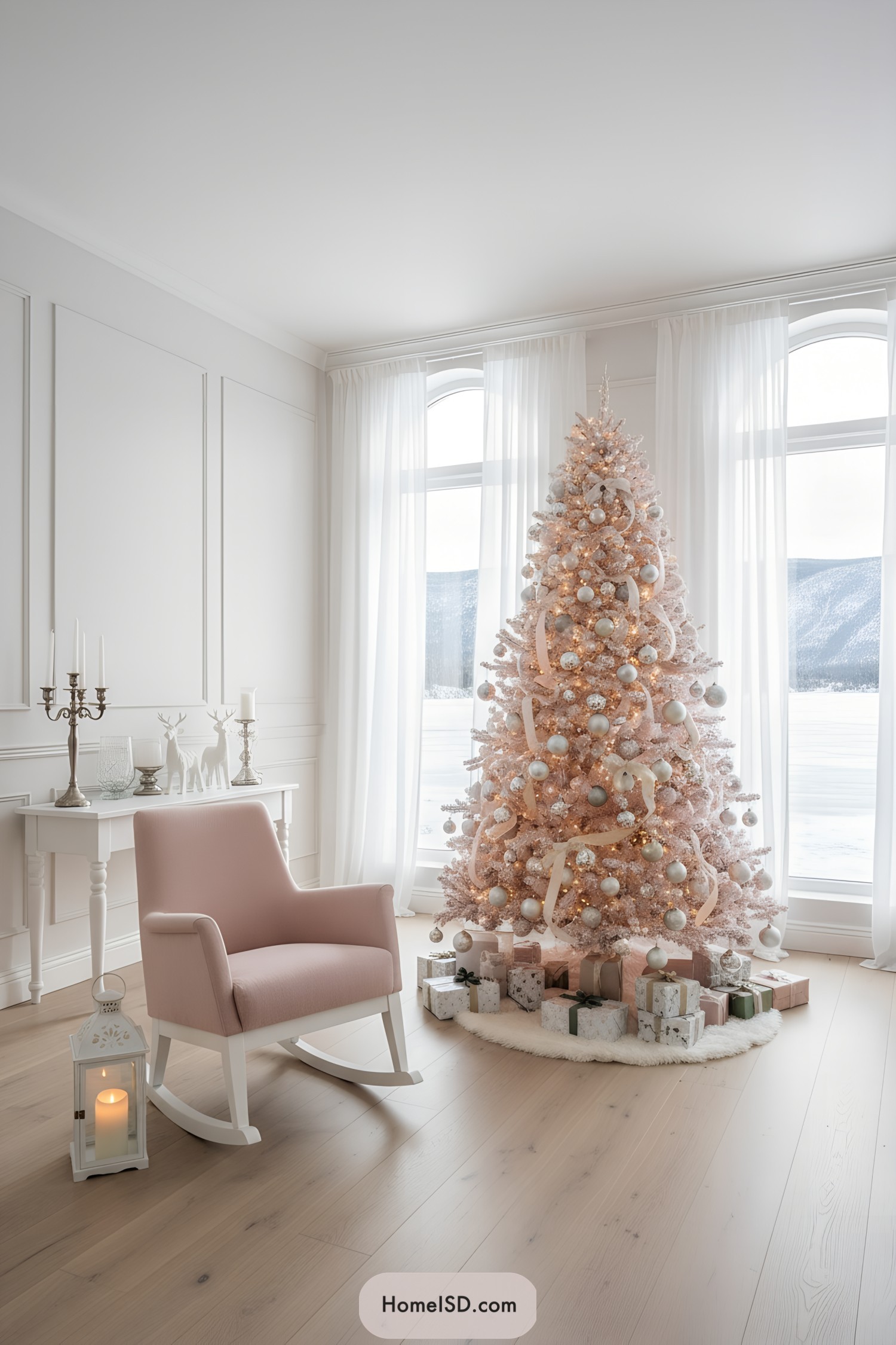 Pink Christmas tree with silver ornaments