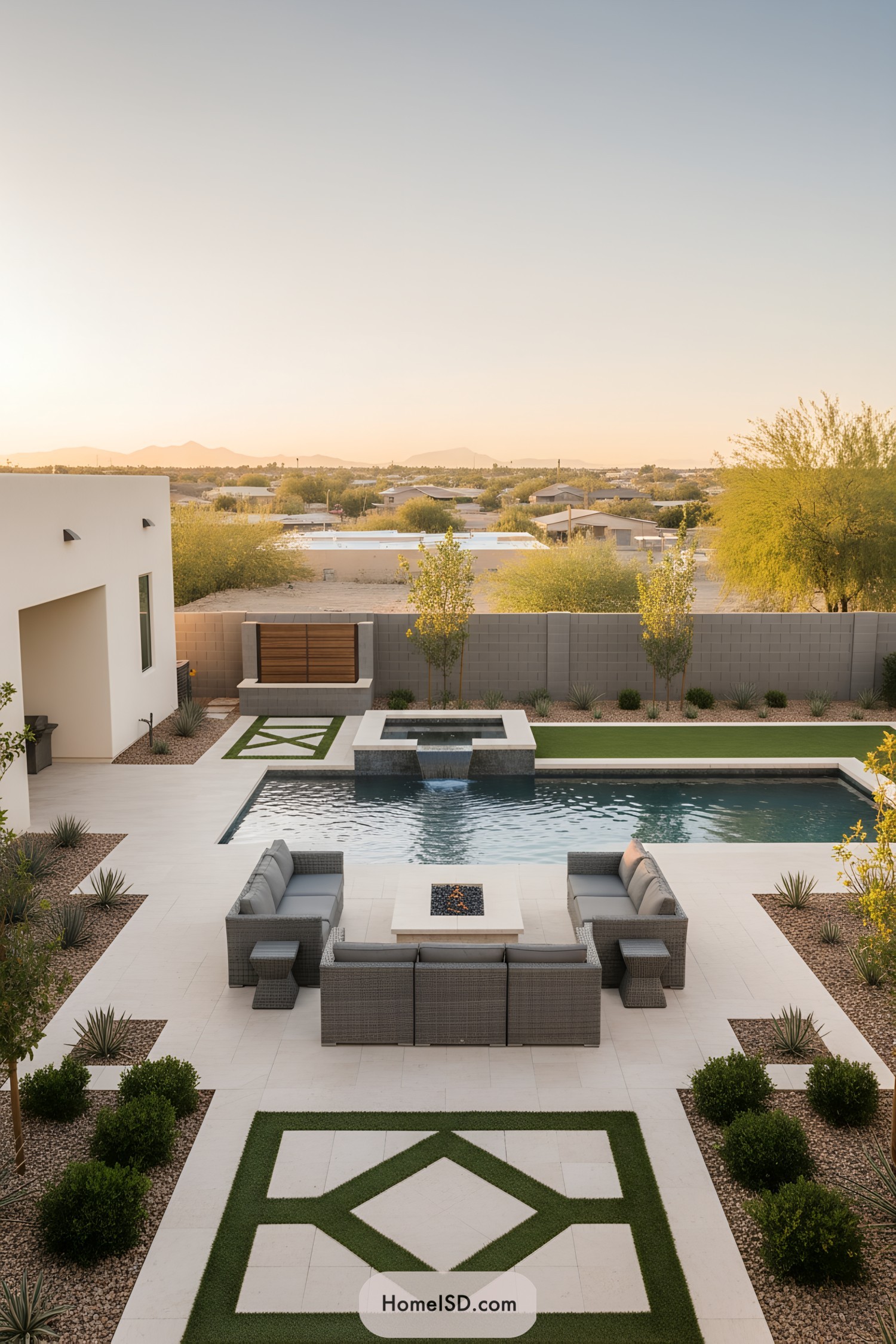 Modern Arizona backyard with pool and fire pit
